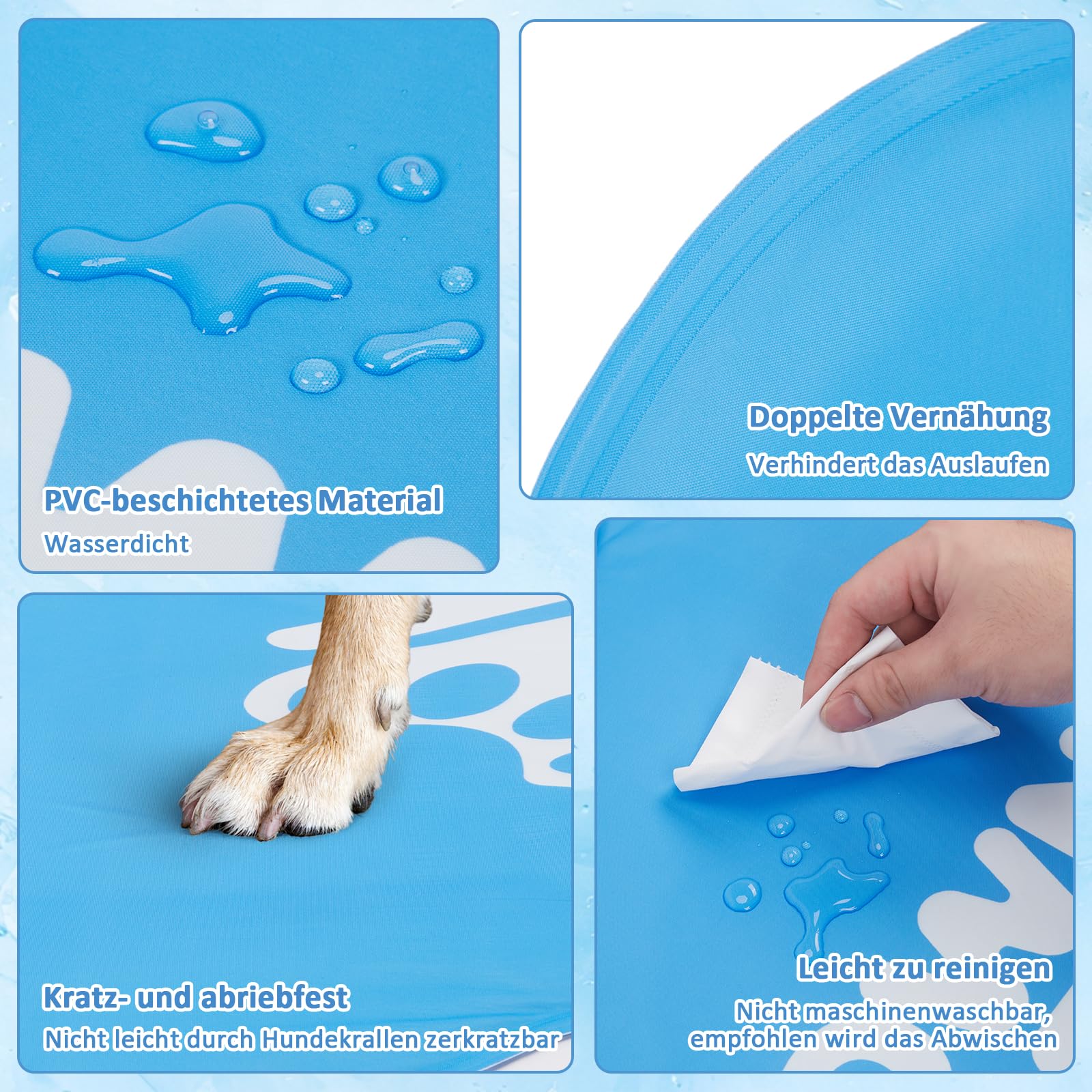 Ownpets Kühlmatte für Hund, Kühldecke Hund, Haustier Kühlkissen, 100x70CM selbstkühlen Hundedecke, Hundekühlmatte, mit Lebensmittelechtes Kühlgel, Kaltgelpad für Katzen und Hunde, Blau