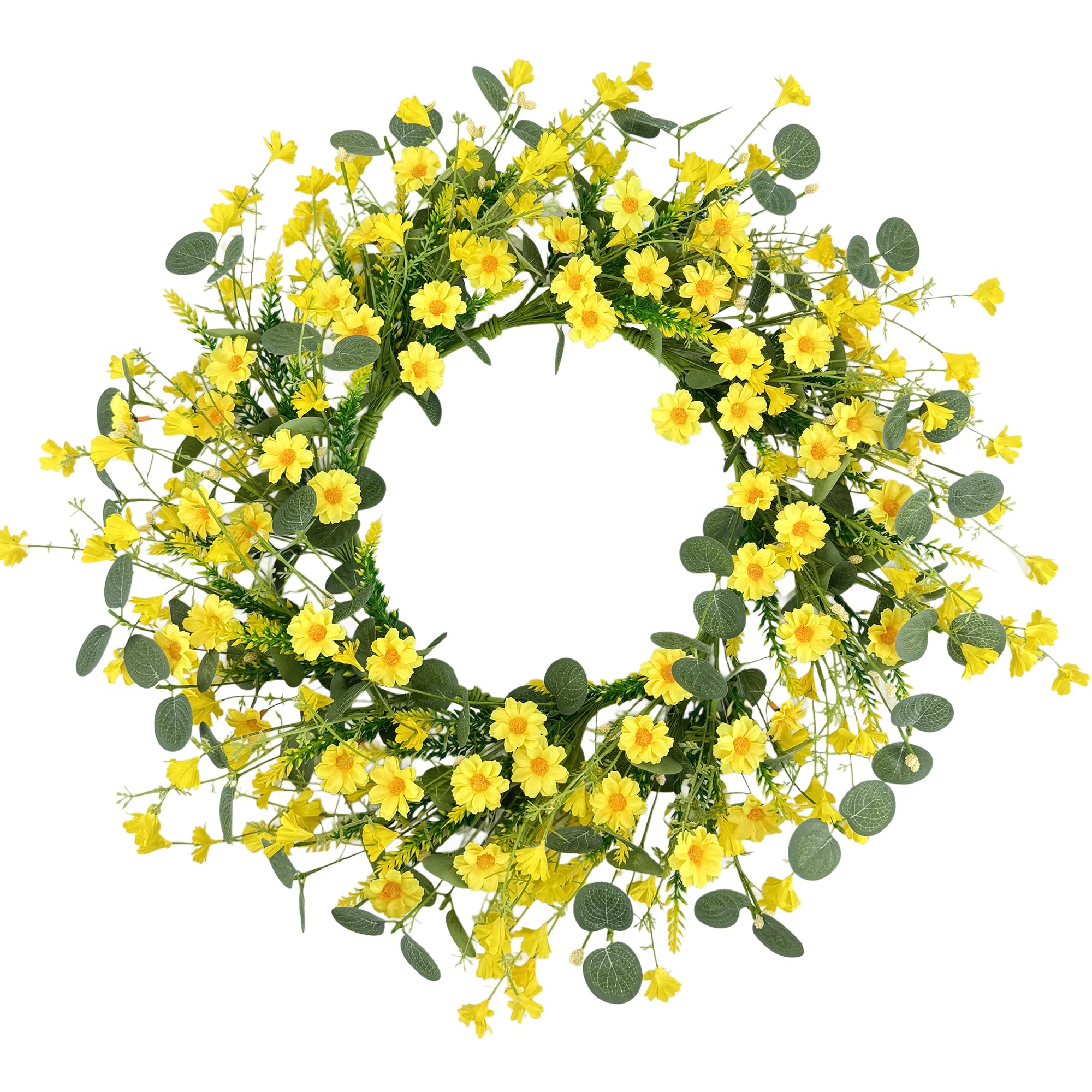 Pinkpum 22" Daisy Eucalyptus Wreath for Front Door, Artificial Spring Summer Floral Wreath for Front Door, Home Farmhouse Wedding Wall Window Decor