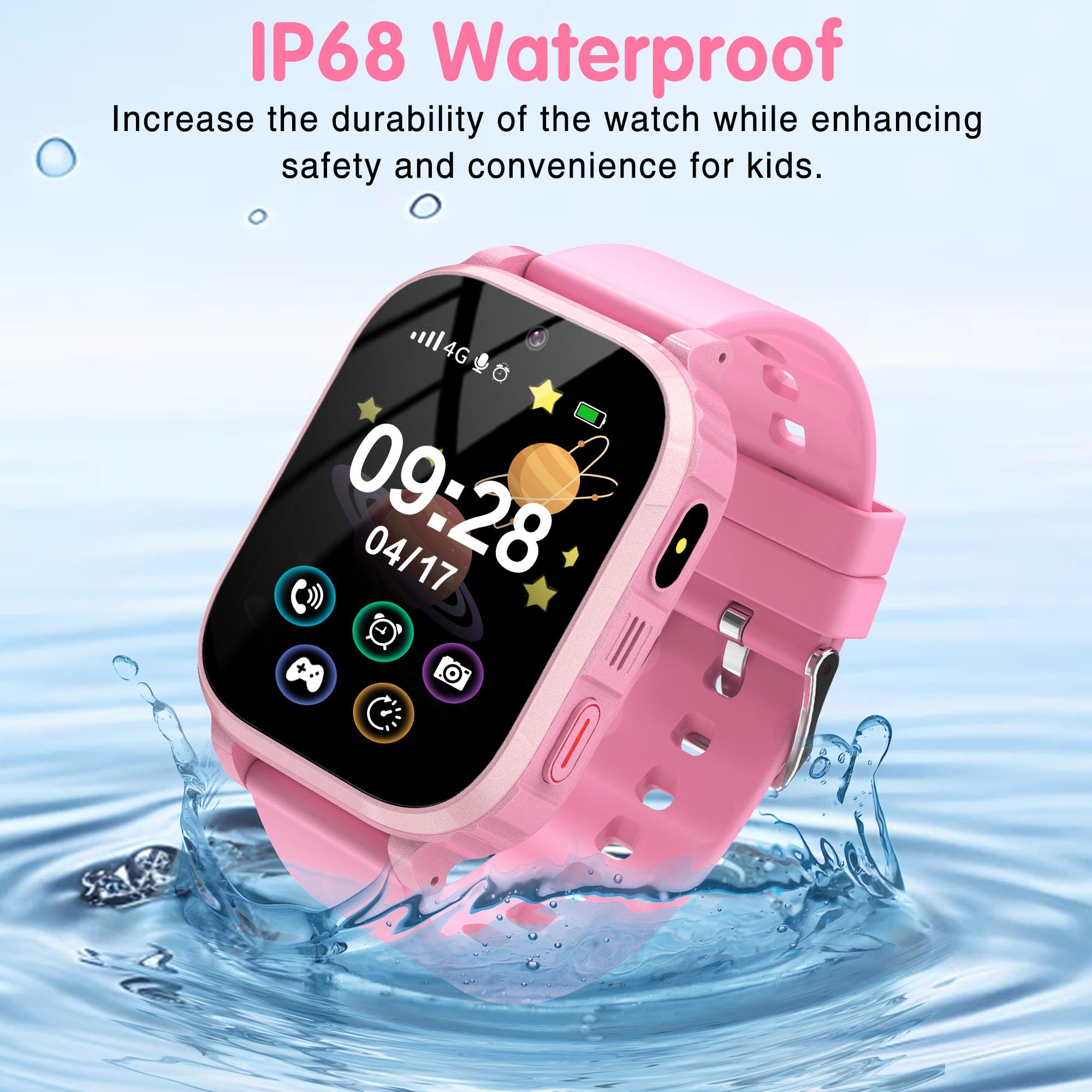 Reloj Inteligente para Niña 4G, Smartwatch Niñas GPS y Llamadas, SOS/WiFi/Vídeo/Voz Chat, Modo Clase, Calculadora, Despertador, 7 Juegos, Linterna, IP68, Reloj GPS Niñas Regalo Cumpleaños de Navidad