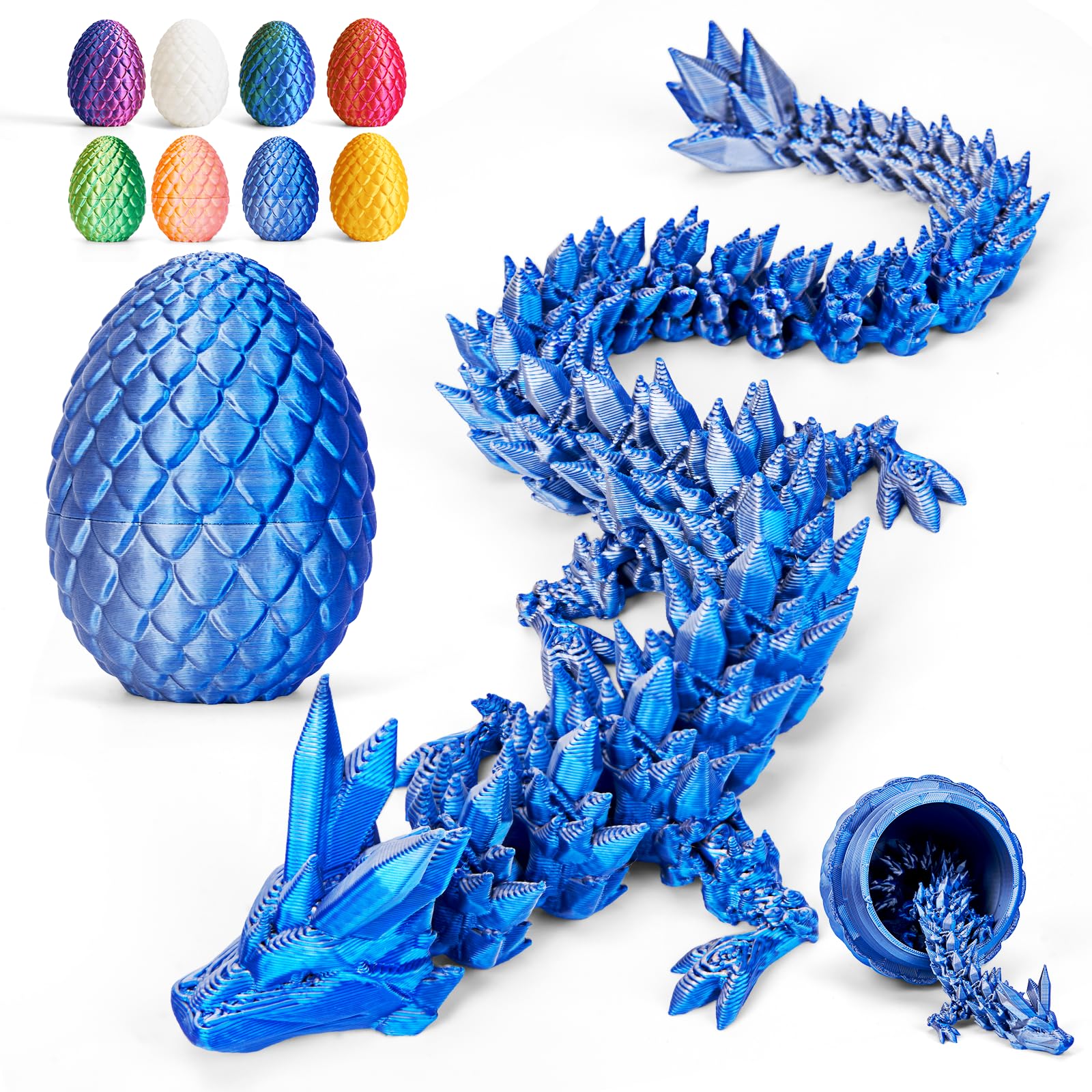 Cessfle 12" 3D Printed Dragon Egg, 3D Dragon Eggs with Dragon Inside, 3D Printer Articulated Crystal Fidget Dragon for for 5-7 4-6 8-12 Year Old Boys