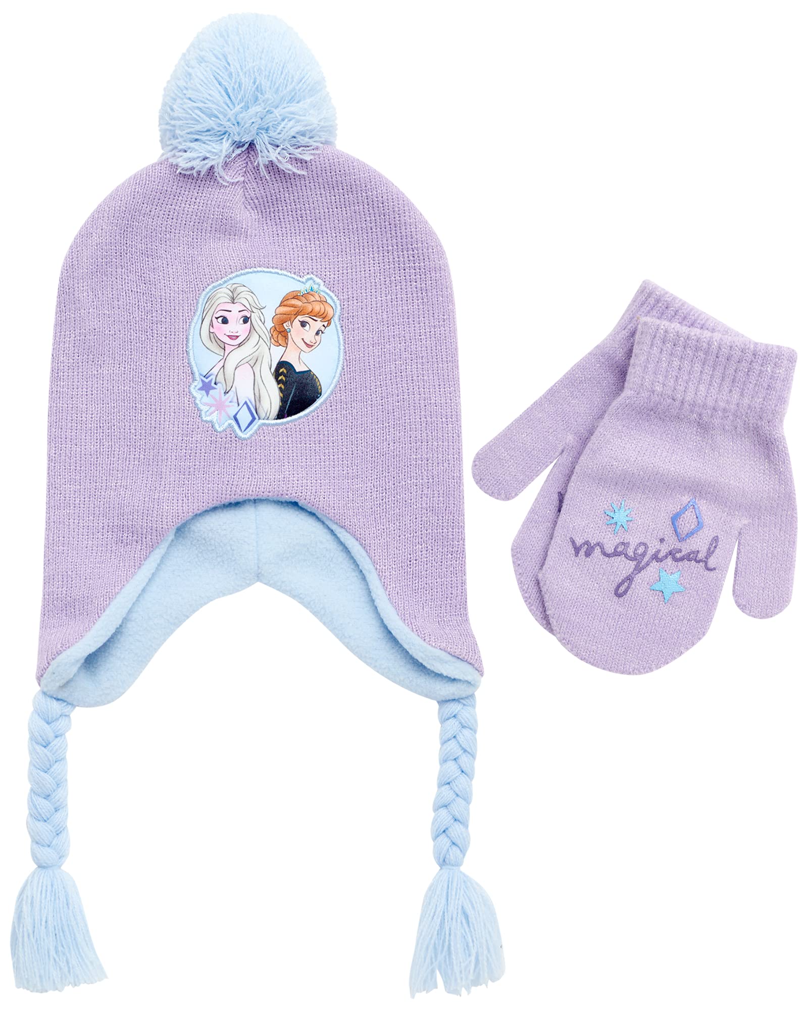 Disney Girls’ Winter Set: Ear Flap Beanie Hat, Gloves or Mittens: Elsa, Anna, Princess (Age: 2-7), Purple Mitten, Age 2-4