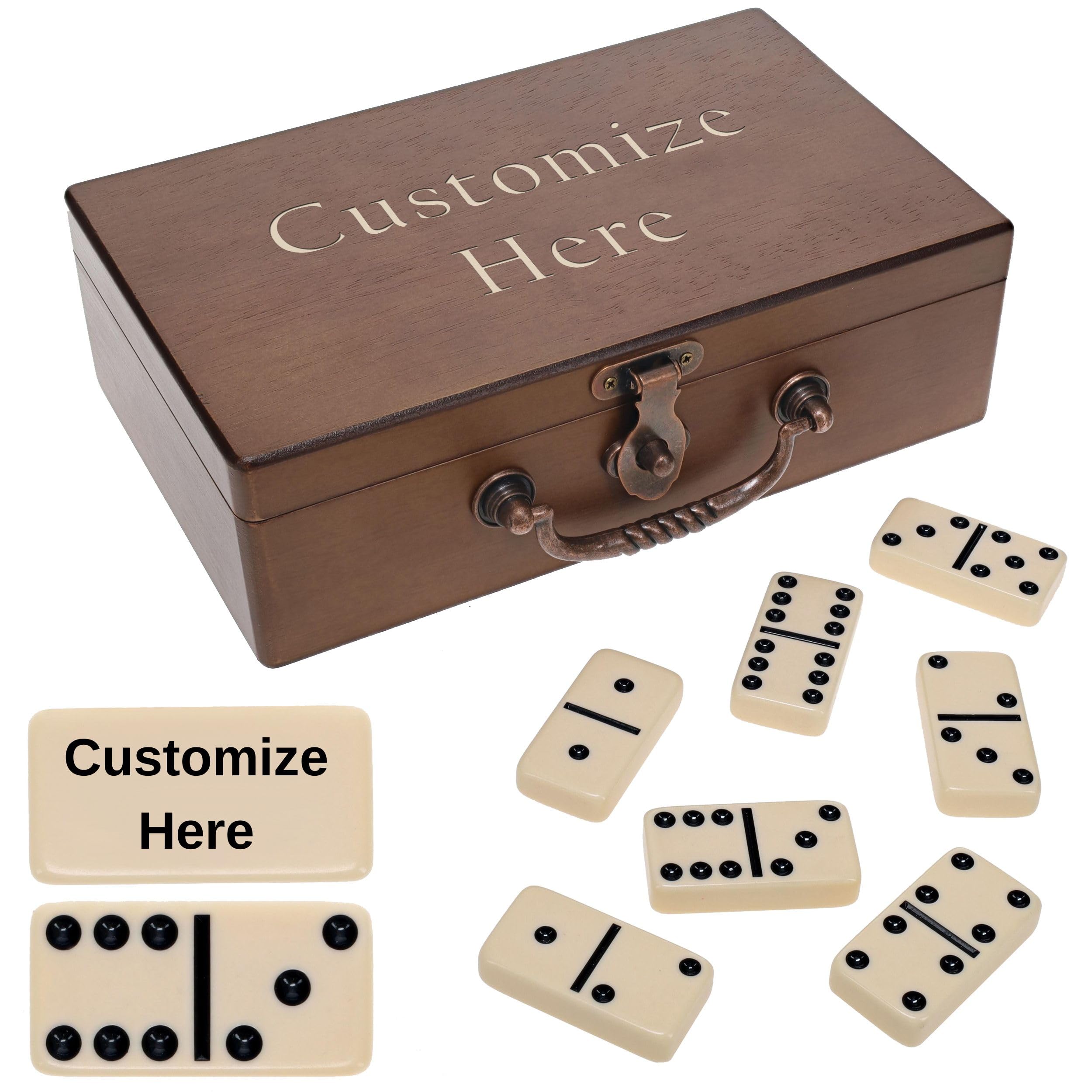 WE Games Custom Engraved Double 6 Dominoes in Wooden Treasure Box, Dominoes Set for Adults, Personalized Gifts