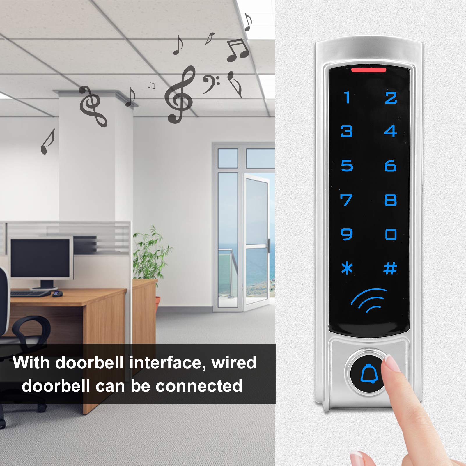 Cerradura de puerta con teclado retroiluminado sin llave, 13,56 MHz RFID Wiegand26 Lector de tarjetas de identificación Controlador de acceso Sistema de control de acceso