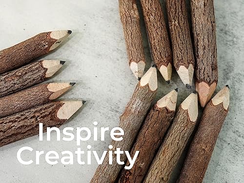 Miniatura 9 de BSIRI Paquete de 12 lápices de madera negra de 3 pulgadas con diseño de corteza de árbol en lápices de ramitas rústicas de madera, regalos únicos de