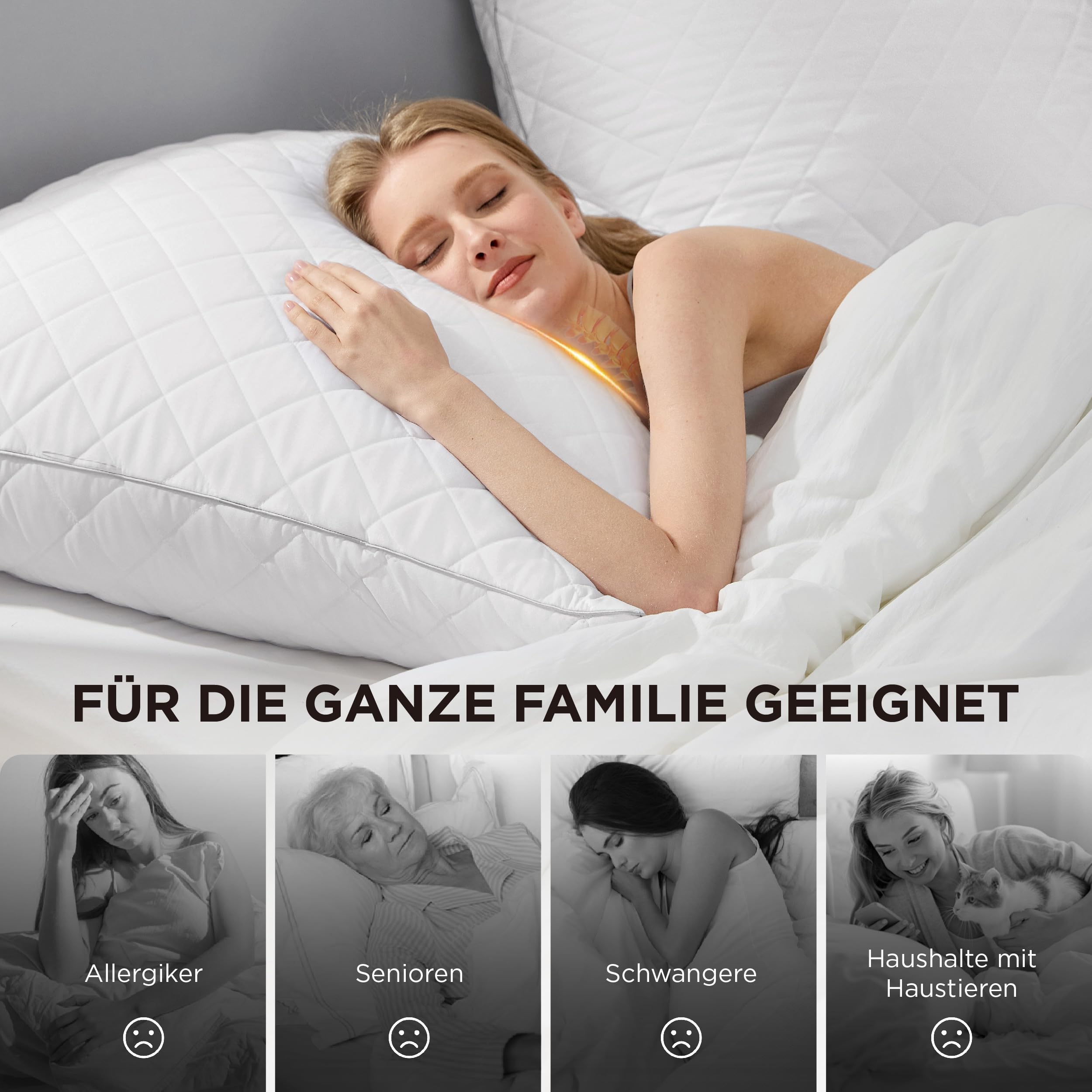 BEDSURE Kopfkissen 80x80 2er Set - Kissen 80x80 mit Reißverschluss, Anti-Milben - Antiallergisch Schlafkissen, Oeko-TEX Zertifiziert, 1400g Füllmenge Anpassbar