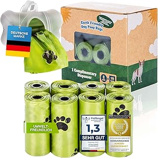 all Pets United® BI0 Hundekotbeutel mit Spender Kompostierbare Kotbeutel für Hunde mit Hundekotbeutelspender 100% Biologisch abbaubare Hundebeutel mit Leinen Halter (120 Beutel: 8 Rollen + 1 Spender) product image