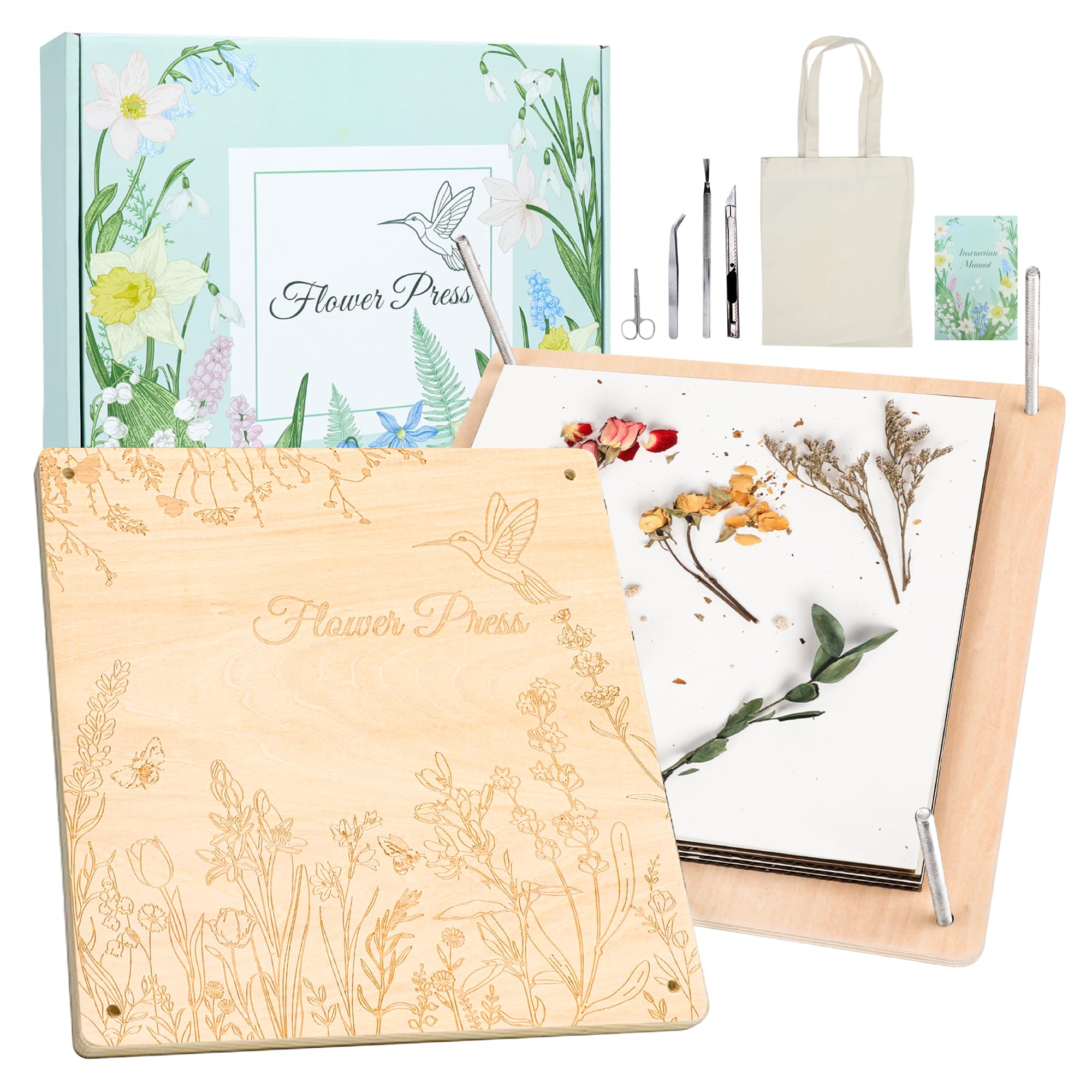 Large Flower Press for Adults, 11" X 11" Flower Pressing Kit with Storage Bag. 10 Layer Wooden Plant Preservation and DIY Drying Kit, Great Gift for DIY Art Lovers and Craft Enthusiasts