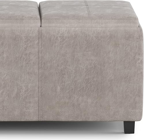 Miniatura 234 de Otomana rectangular de almacenamiento de cuero sintético Simpli Home Avalon., Cuero, Marrón Azul,Marrón Chocolate,Cloud gris,Gris oscuro,Azul