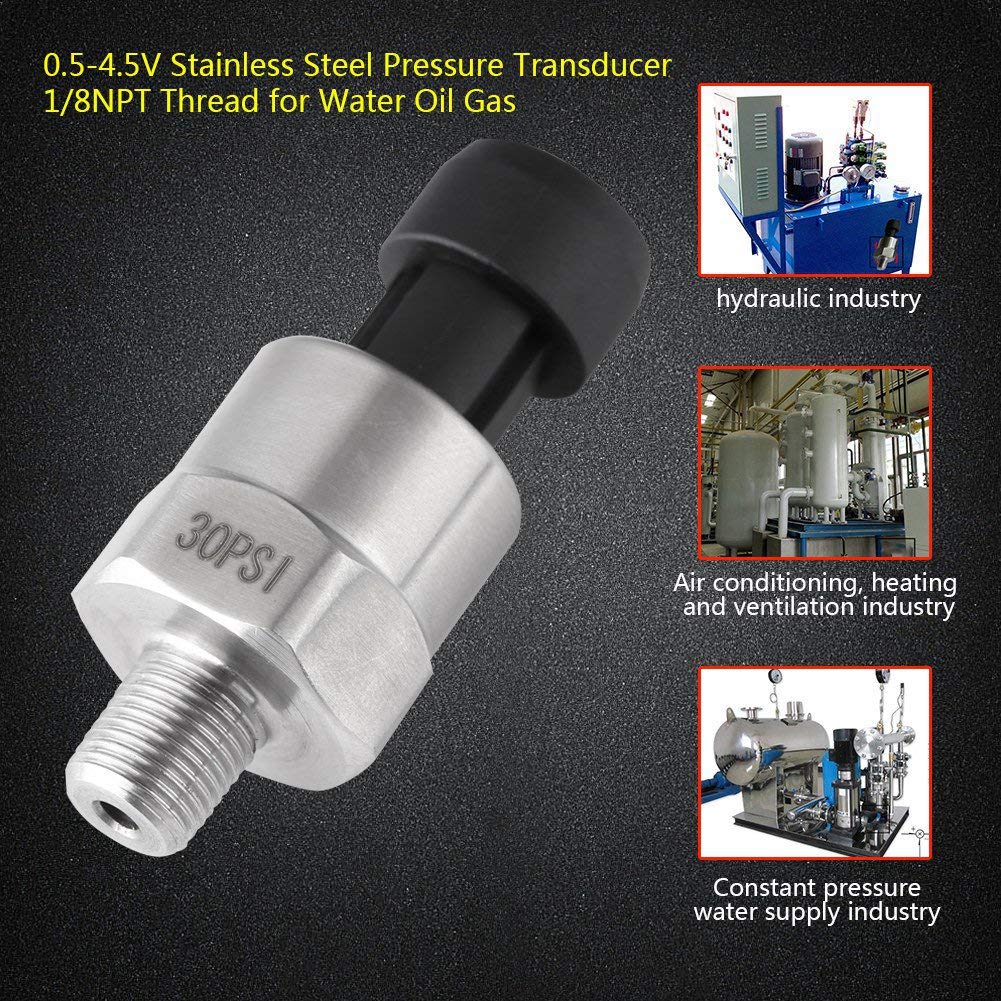 Walfront Transductor de Presión Sensor Remitente para Aceite Gas Agua, Rosca 1/8" NPT Acero Inoxidable(500PSI)