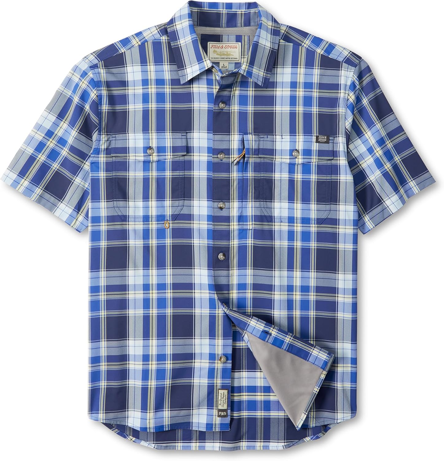 Field & Stream Men's Line Burner Short Sleeve Fishing Shirt, Sunkissed Plaid