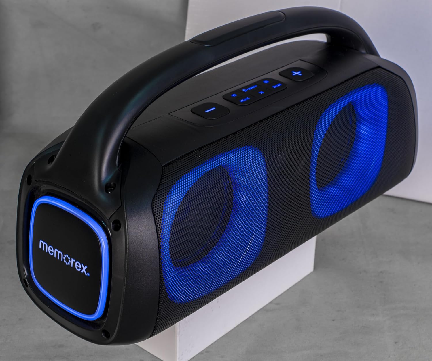 Memorex MX-BTS300 Pump Box Rechargeable Bluetooth Speaker | 20W Portable Speaker with RGB LED Lights, FM Radio, USB/TF Playback, AUX Input & 16-Hour Battery | Wireless Bluetooth 5.0 Speaker