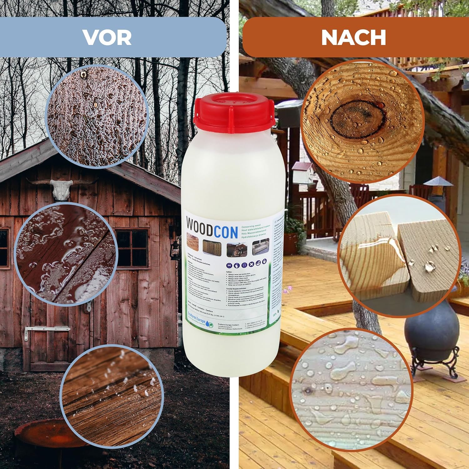 Woodcon - dla 8m² - Gwarantuje 100% wodoodporność drewna - impregnat do drewna - idealny do mebli i ogrodu (Przezrocysty, 2,5L)