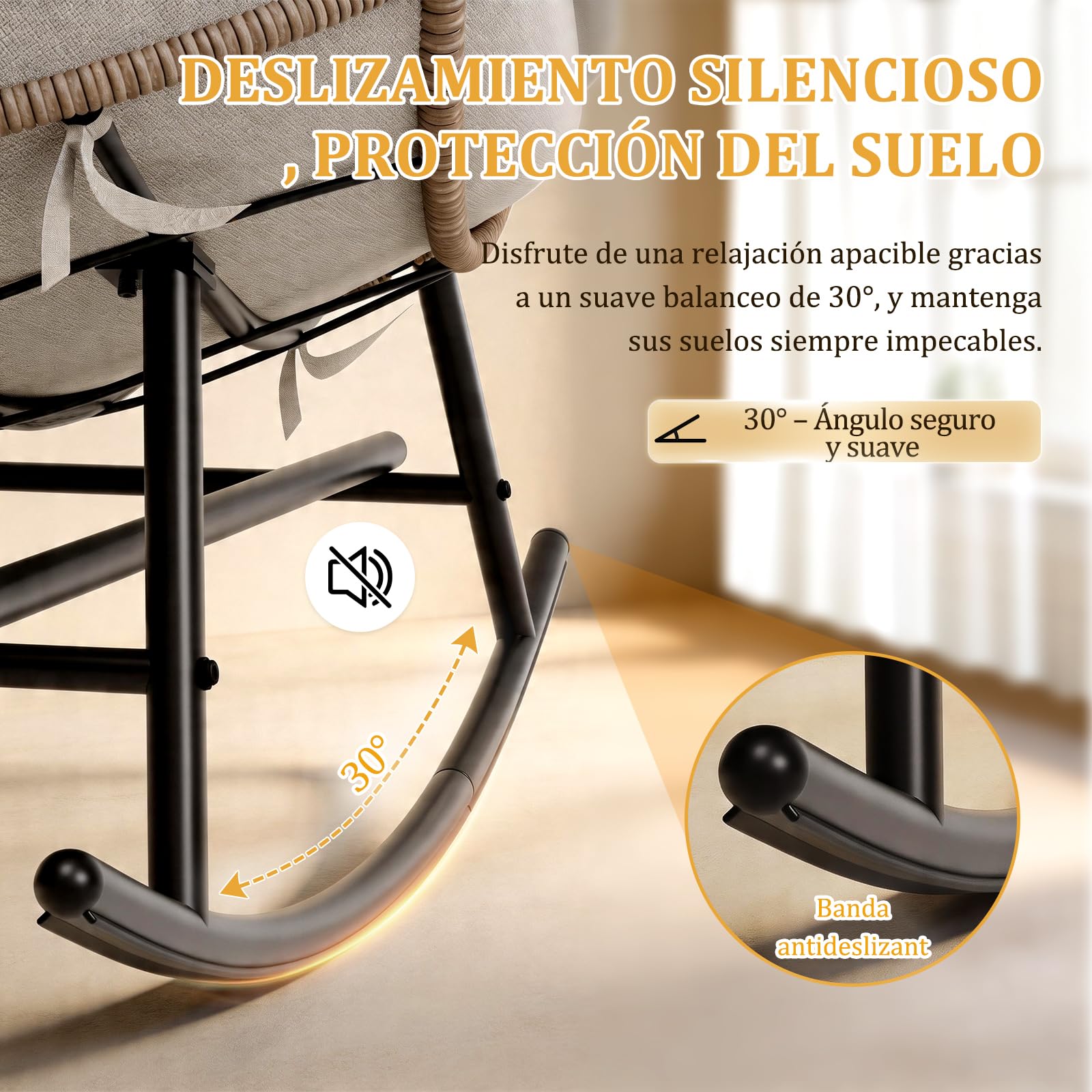 NJUN Mecedora de Exterior, Sillón Relax de Jardín de Poliratán con Cojín Extraíble y Reposapiés Extensible, Sillas Mecedoras Ergonómico para Sala de Estar, Balcón, Jardín y Terraza