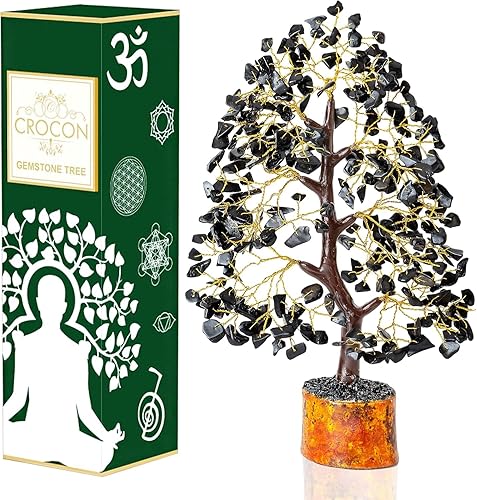 Árbol de la vida con piedras preciosas de turmalina negra, árbol de cristal para energía positiva, árbol de chakras hecho a mano, decoración de Feng