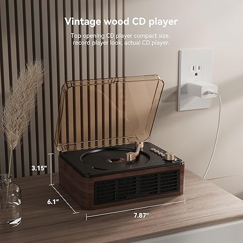 Miniatura 6 de Reproductor de CD retro con altavoces, reproductor de CD portátil Bluetooth para el hogar y el automóvil, radio FM, AUXUSB, control remoto, diseño