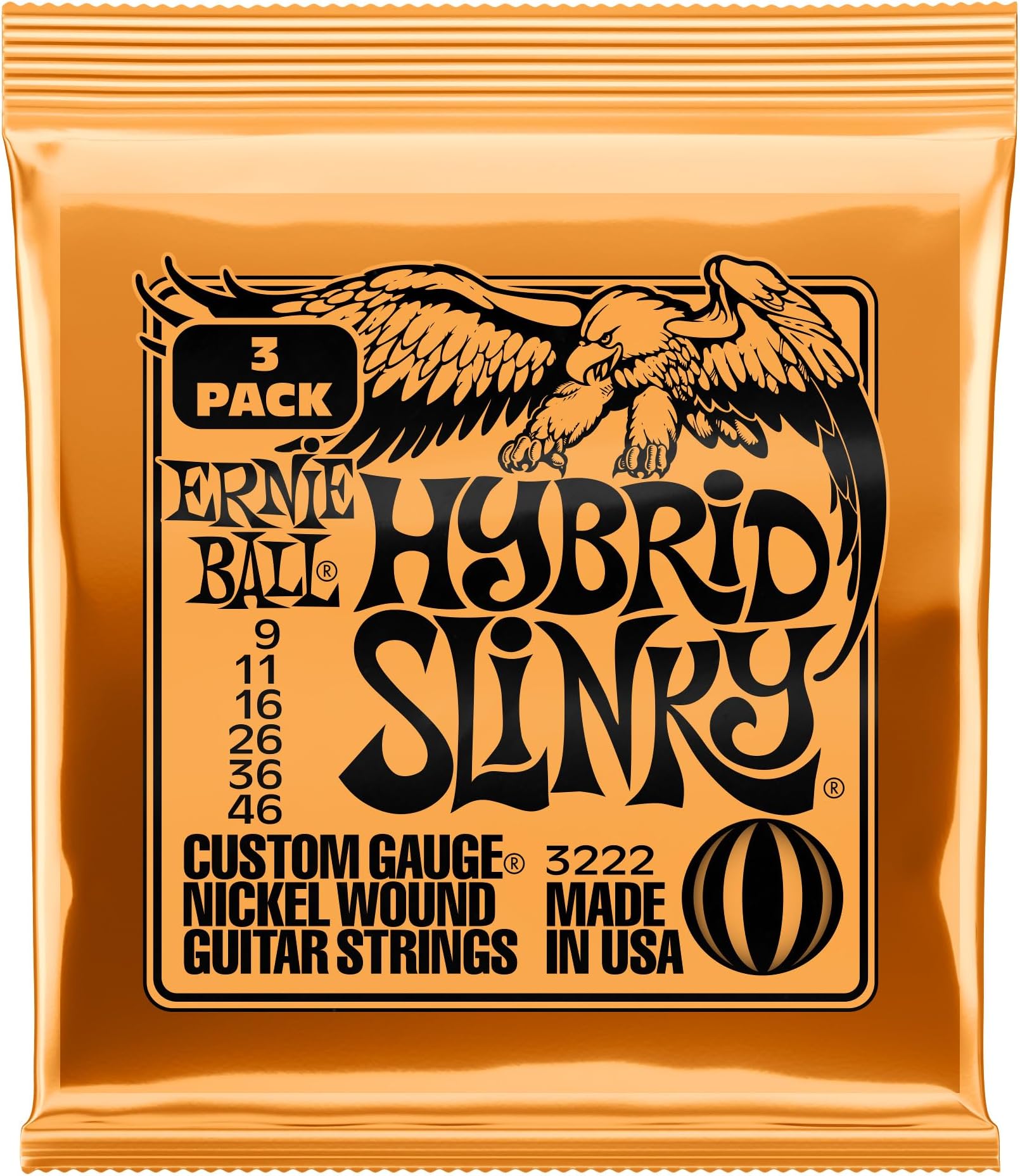 Ernie Ball Hybrid Slinky Nickel Wound Electric Guitar Strings 3 Pack - 9-46 Gauge