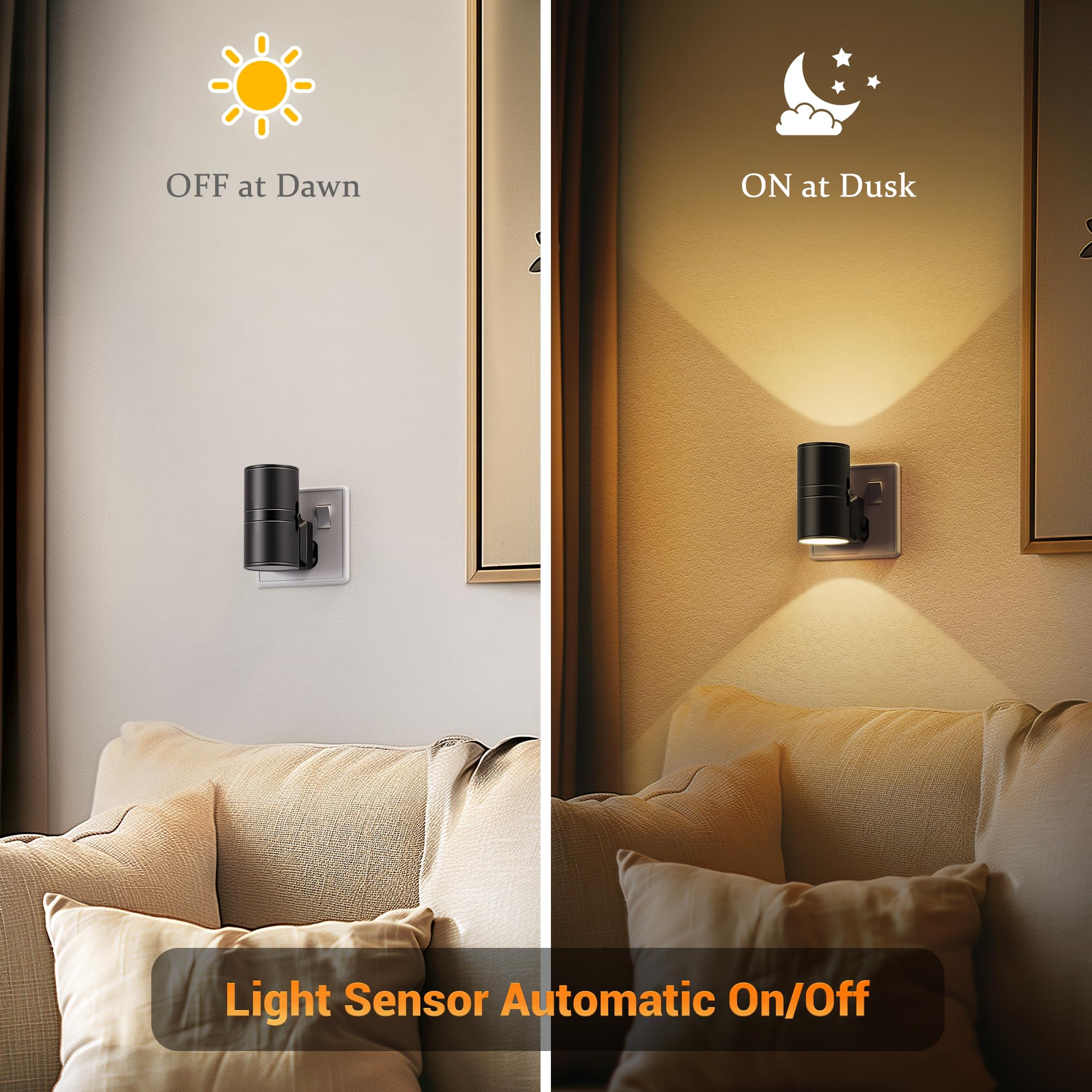 JandCase Night Light, Night Light Plug in Wall with Dusk to Dawn Sensor, Dimmable 0-100LM, 3000K Warm White - Image 3