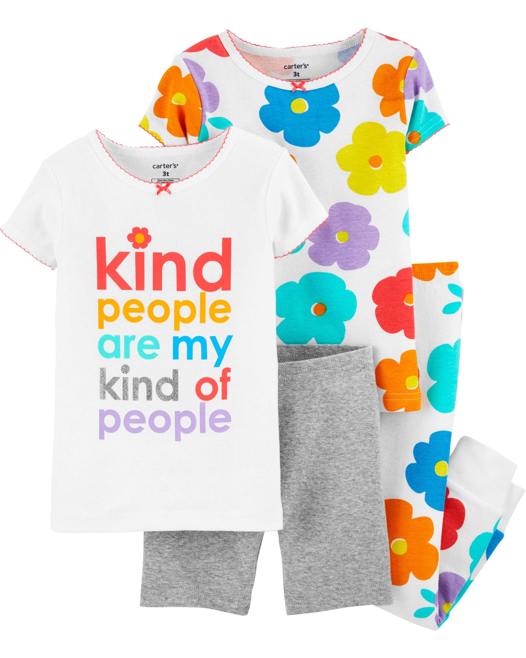 Carter's Pigiama in cotone aderente per ragazze in 4 pezzi