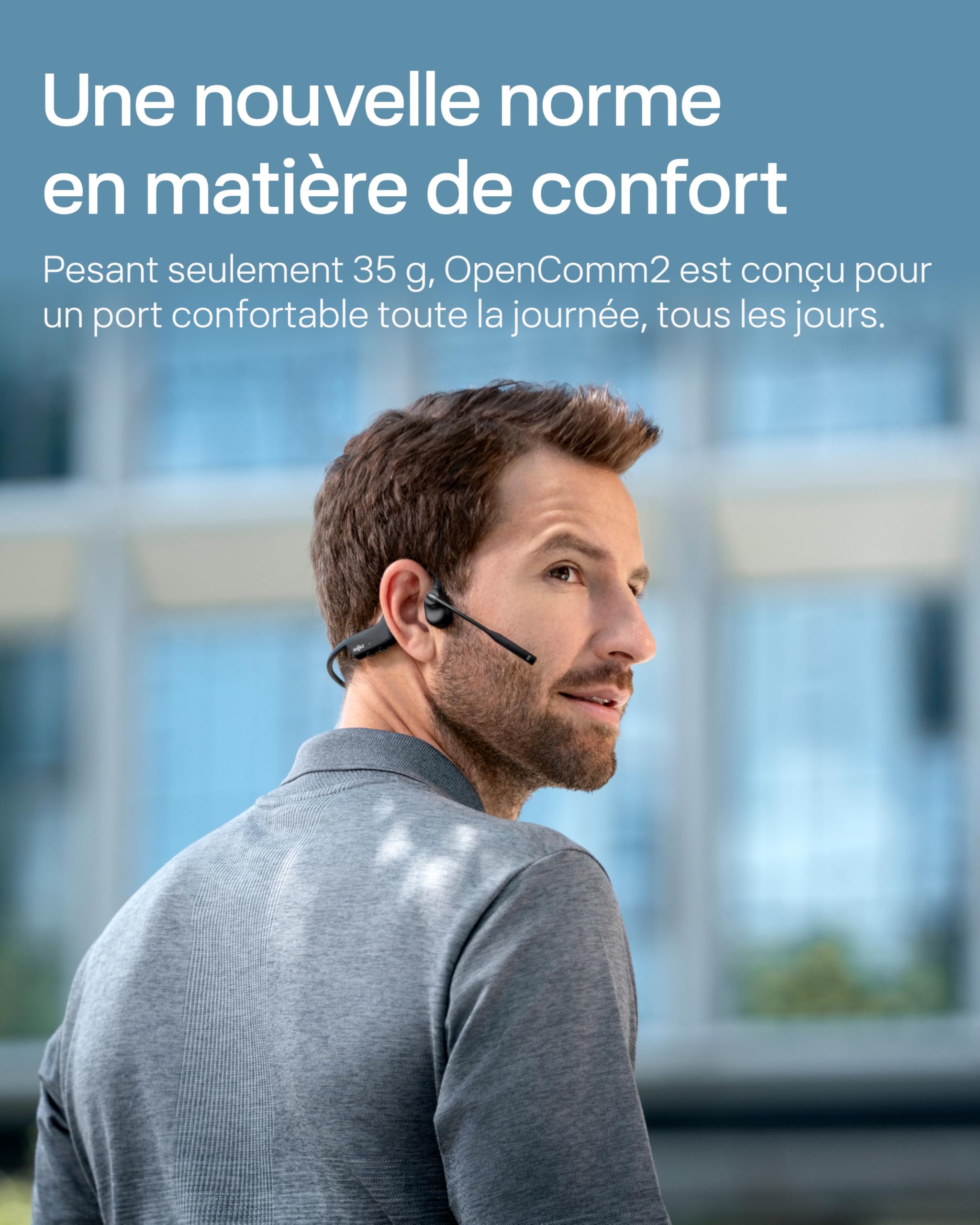 SHOKZ OpenComm2 2025 Upgrade Conduction osseuse, écouteurs Bluetooth Oreilles Libres avec Micro Anti-Bruit, écouteurs sans Fil pour Le Travail et Les appels, 16 Heures d'autonomie,Signet de, Noir