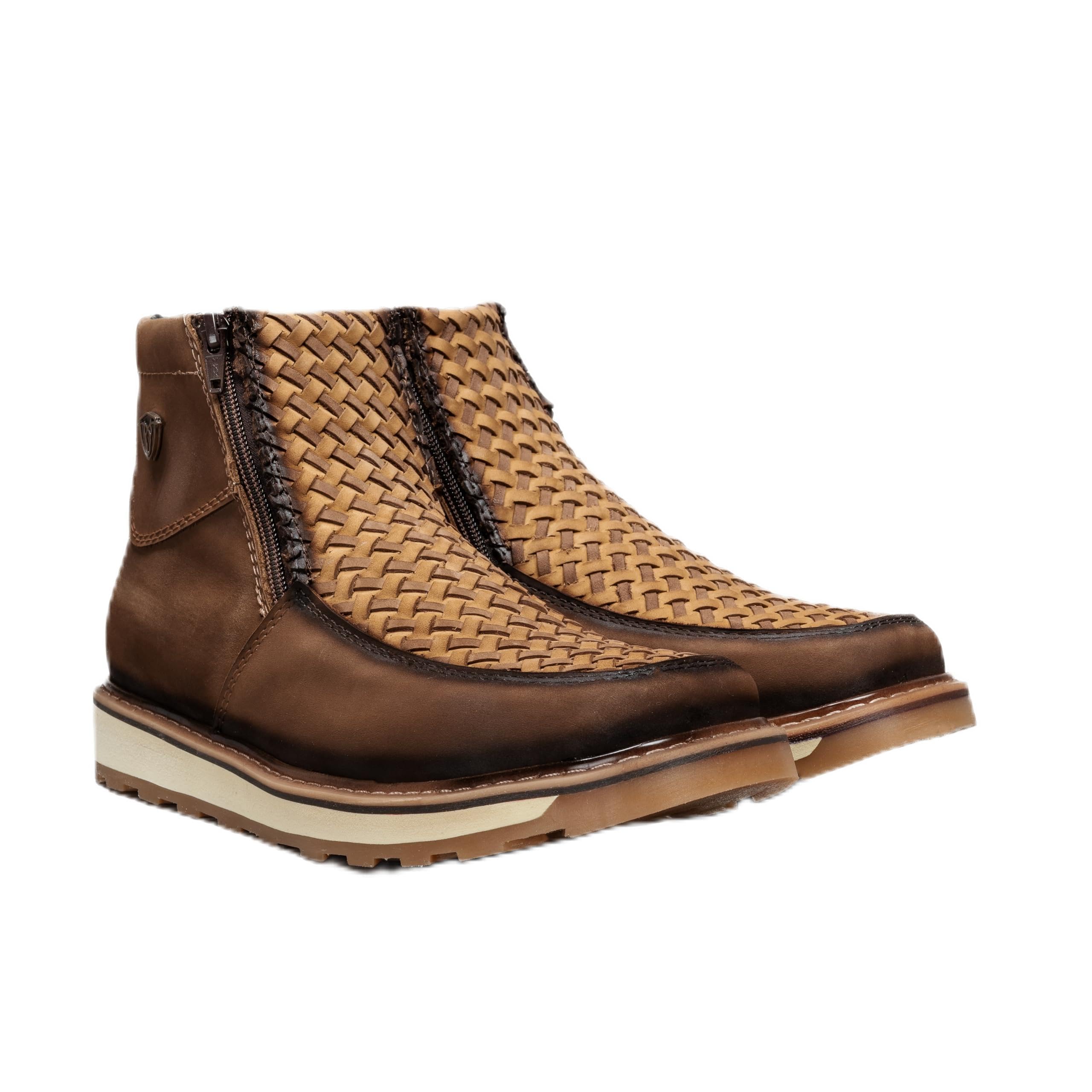 Rodeo Cartie Men's Marcoa Contemporary Basken Woven/Braided Western Shoe Double Zipper Slip resistant