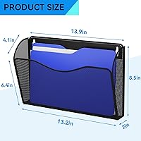 Vista 3 de 3 Single Pocket Wall File Holder, Mesh Hanging File Folder Paper Organizer, Vertical Wall Mounted Mail Basket, Storage Organization Magazine Rack