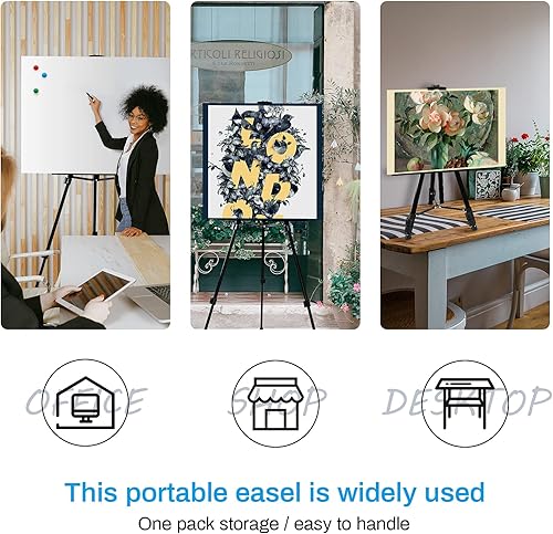 Miniatura 2 de RRFTOK Soporte de caballete para artista, trípode de metal, caballete ajustable para pintar lienzos de altura de 21 a 66 pulgadas con triángulo