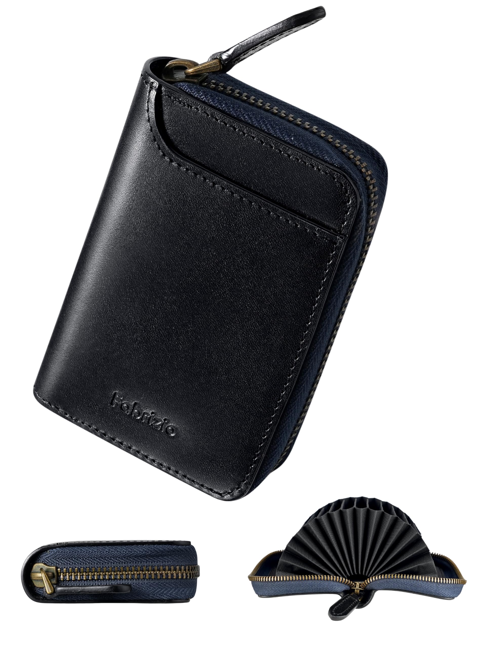 Fabrizio Men's Card Case, Card Holder, Coin Purse, Large Capacity, 20 Pieces, High Quality, Italian Leather, Genuine Leather, Credit Card Case, Magnetic Protection, Skimming Prevention, Black : Clothi
