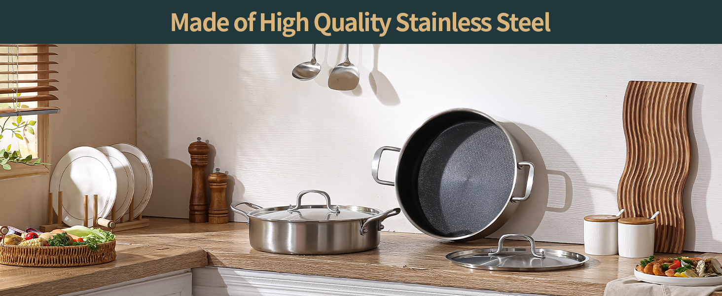 Amazon.com: Yeksum Saute Pan, 7 Quart Tri-Ply Stainless Steel