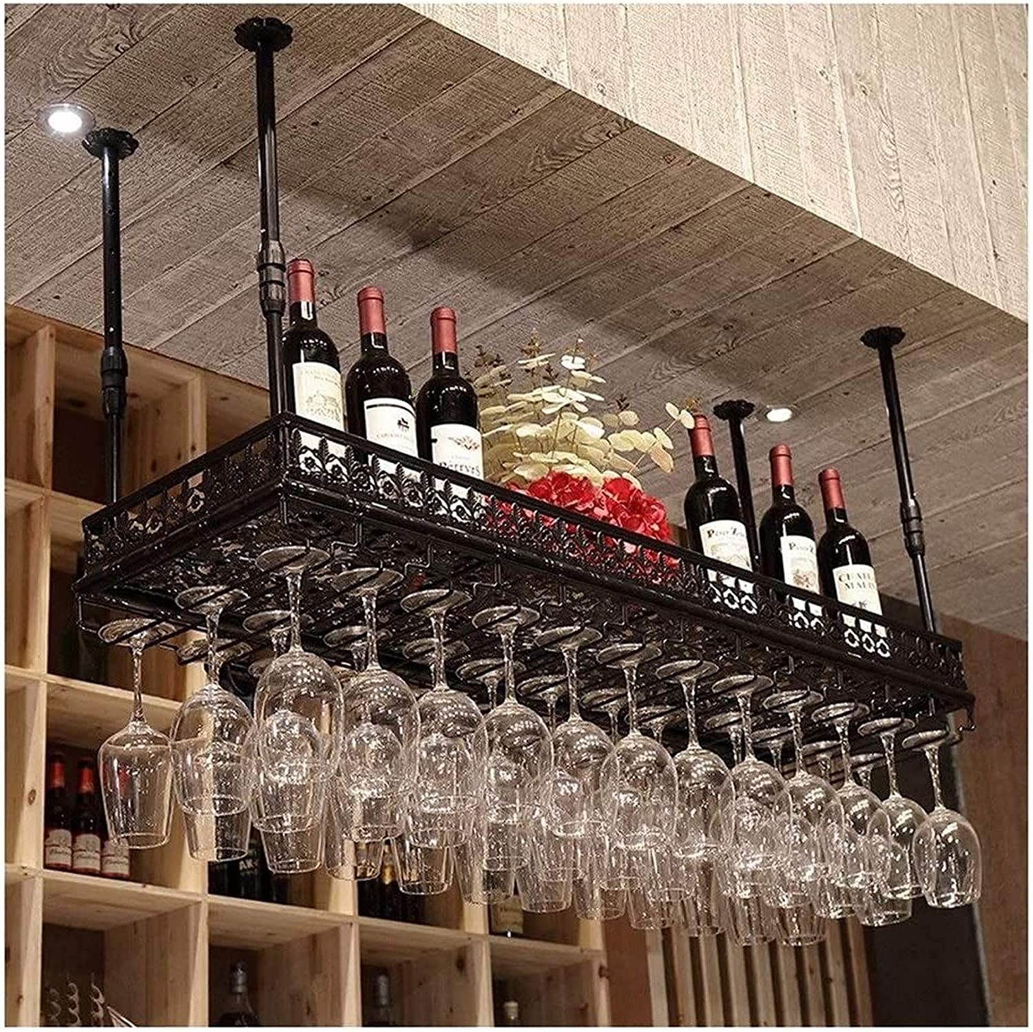 Casier à vin suspendu avec étagère de clôture en métal élégant