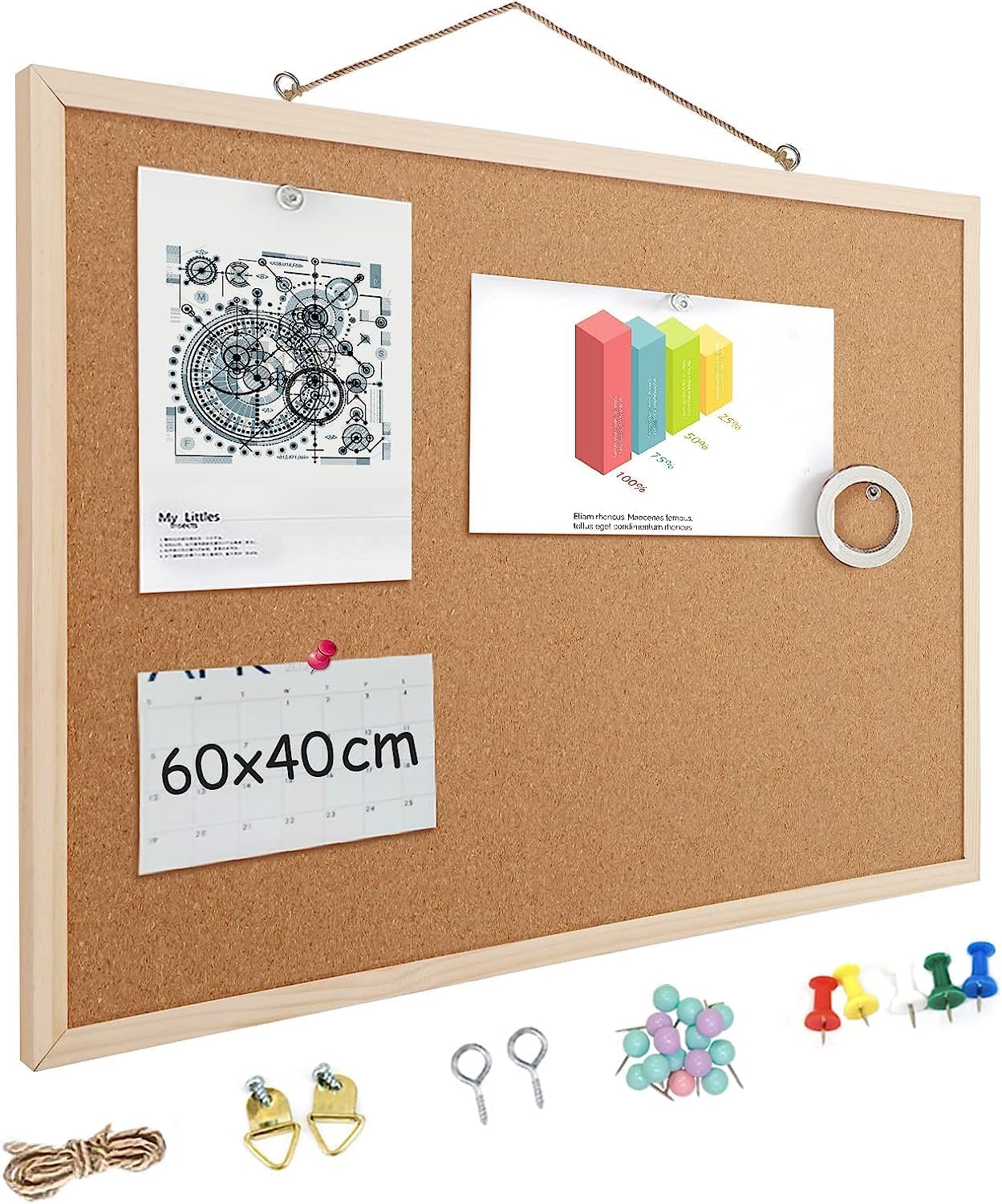 EasyVibe 60 x 40cm Cork Boards for Walls with Frame, 1 Pack Small Wood