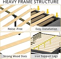 Vista 6 de ANCTOR Full Size Bed Frame with 3 Drawers, Upholstered Platform Bed with Storage Headboard and Charging Station, No Box Spring Needed, Easy