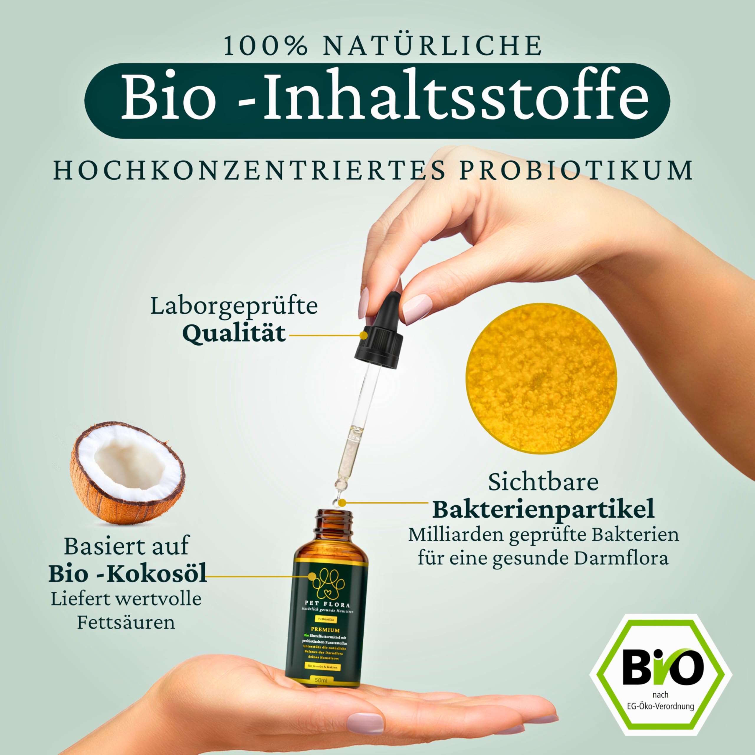 Probiotika für Hunde und Katzen – 100% Bio Tropfen 50 ml – Flüssiges Probiotikum für Darmflora Aufbau und Verdauung bei Haustieren – Probiotisches Einzelfuttermittel – Petbiotika