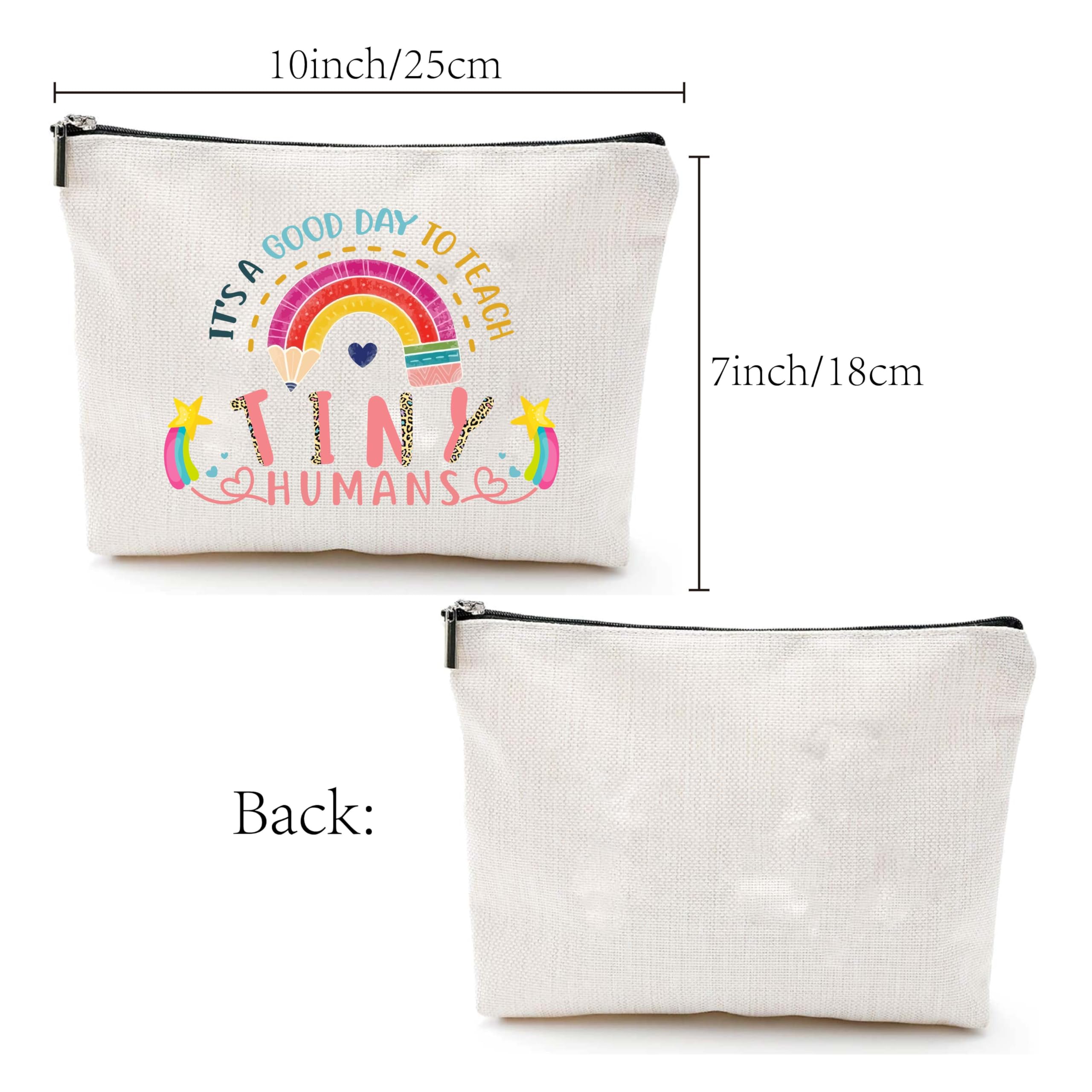 CREATCABIN Trousse Maquillage Toile Arc-en-Ciel,Trousse Maquillage Avec Fermeture Éclair,Pochette Voyage,Trousse Toilette,Sac Main,25x18cm,C'est Une Bonne Journée Pour Enseigner Aux Petits Humains