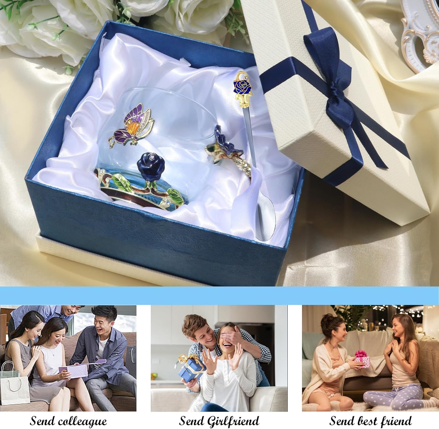 Flower Tea Cup,Butterfly Rose Clear Glass Fancy Coffee Mug with Spoon,Gift Box for Her Mom Wife Grandma Girls Women Christmas Birthday Present Idea for Juice,Hot And Cold Drinks Use - Image 5