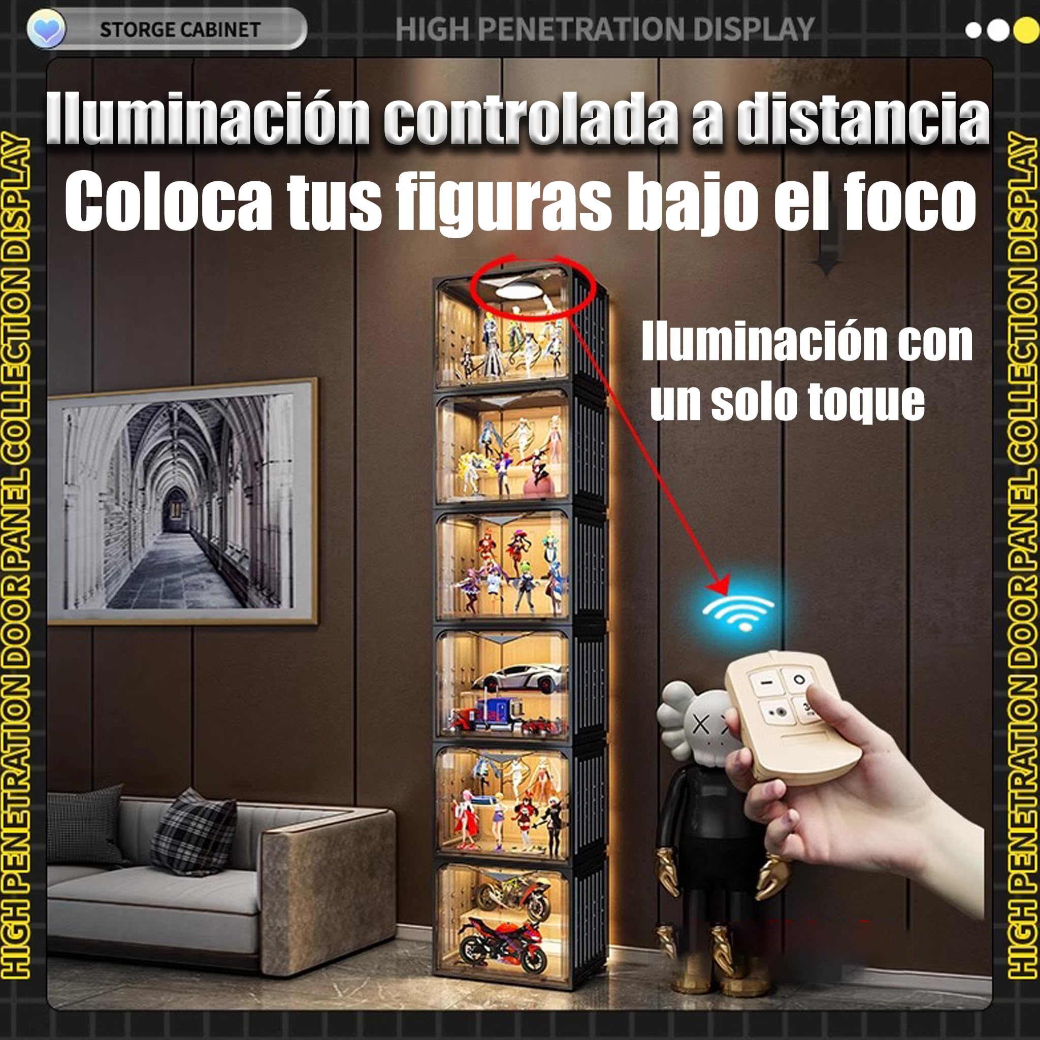 Vitrina para Figuras,Vitrina Expositora para Colecciones con Luz,[2capa/Puerta De Interruptor MagnéTico/Resistente Al Agua Y Al Polvo] para Modelos,Figuras, Coleccionables,ColeccióN De Vinos