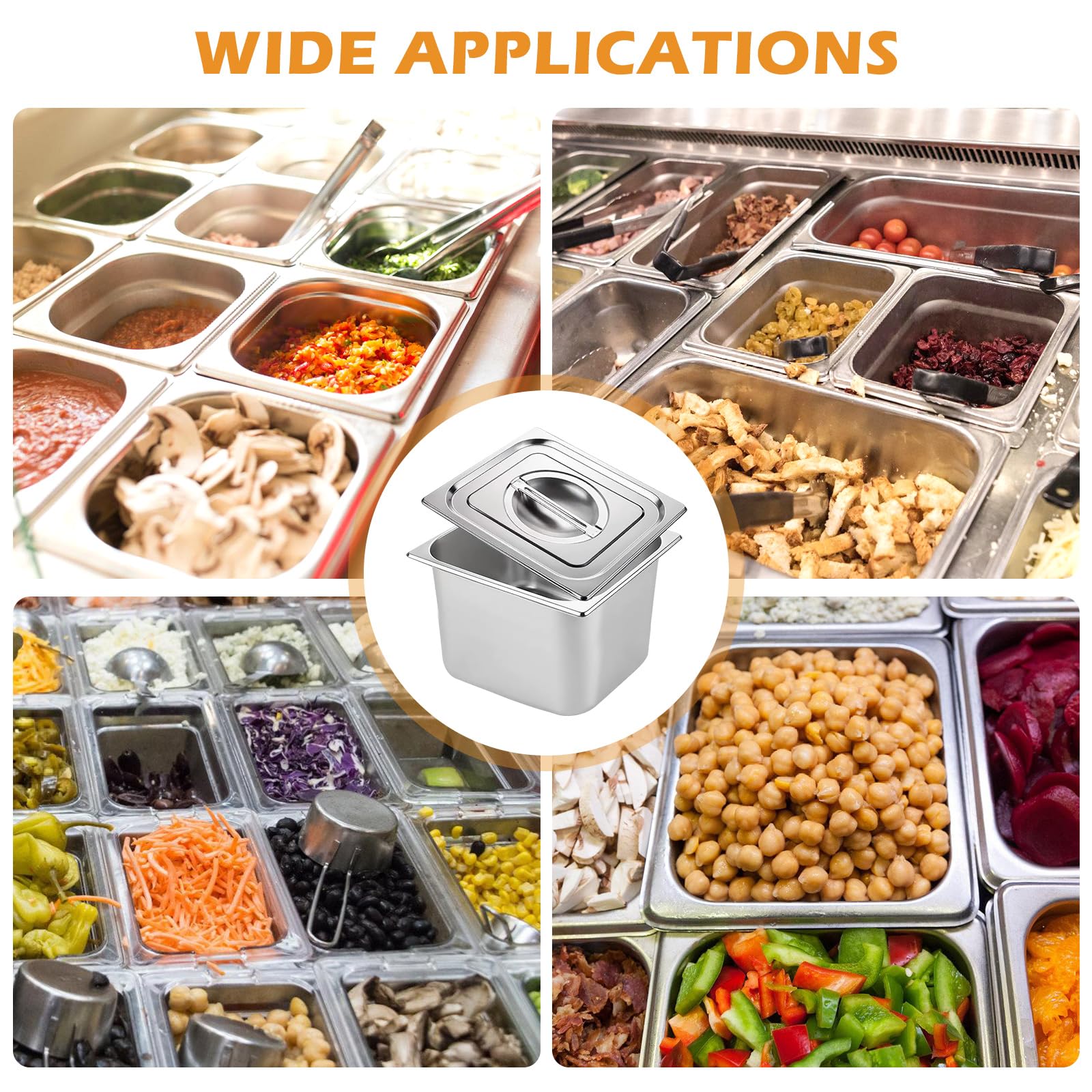 BYZESTY Juego de 4 recipientes GN de 1/6 – 15 cm de altura de acero inoxidable con tapa, recipientes gastronorm para almacenamiento profesional de alimentos