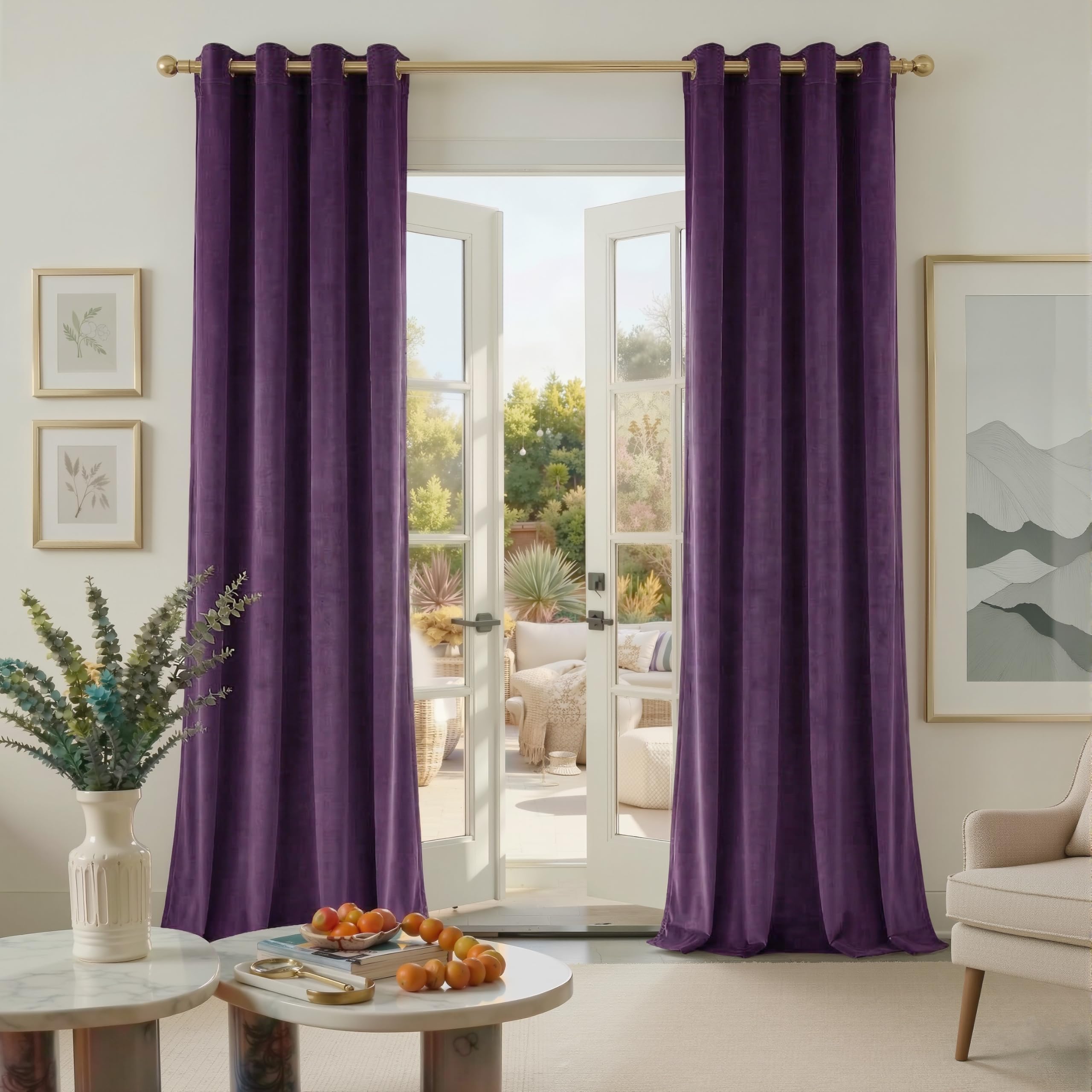 PONY DANCE Eyelet Blackout Velvet Curtains, 52x84 Inch, Violet, 2 Panels — image 1