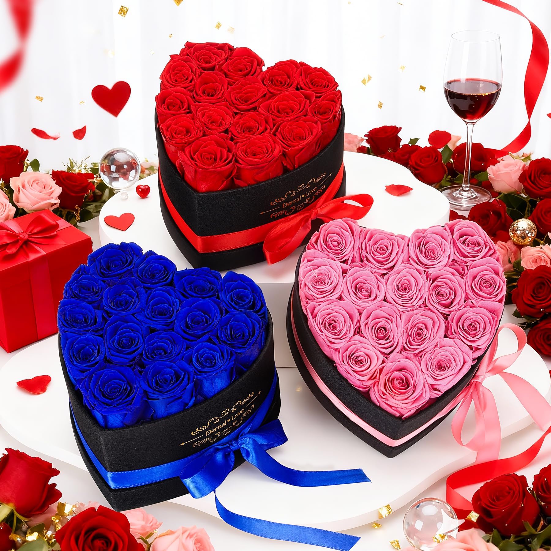 16 Rosa Ewige Rosen Herz Geschenkbox, Infinity Rosen Konservierte Blumen Rosenbox, Valentinstag Muttertag Geburtstag Hochzeitstag Geschenke für Mutter Freundin Ehefrau Oma Frauen Frauen