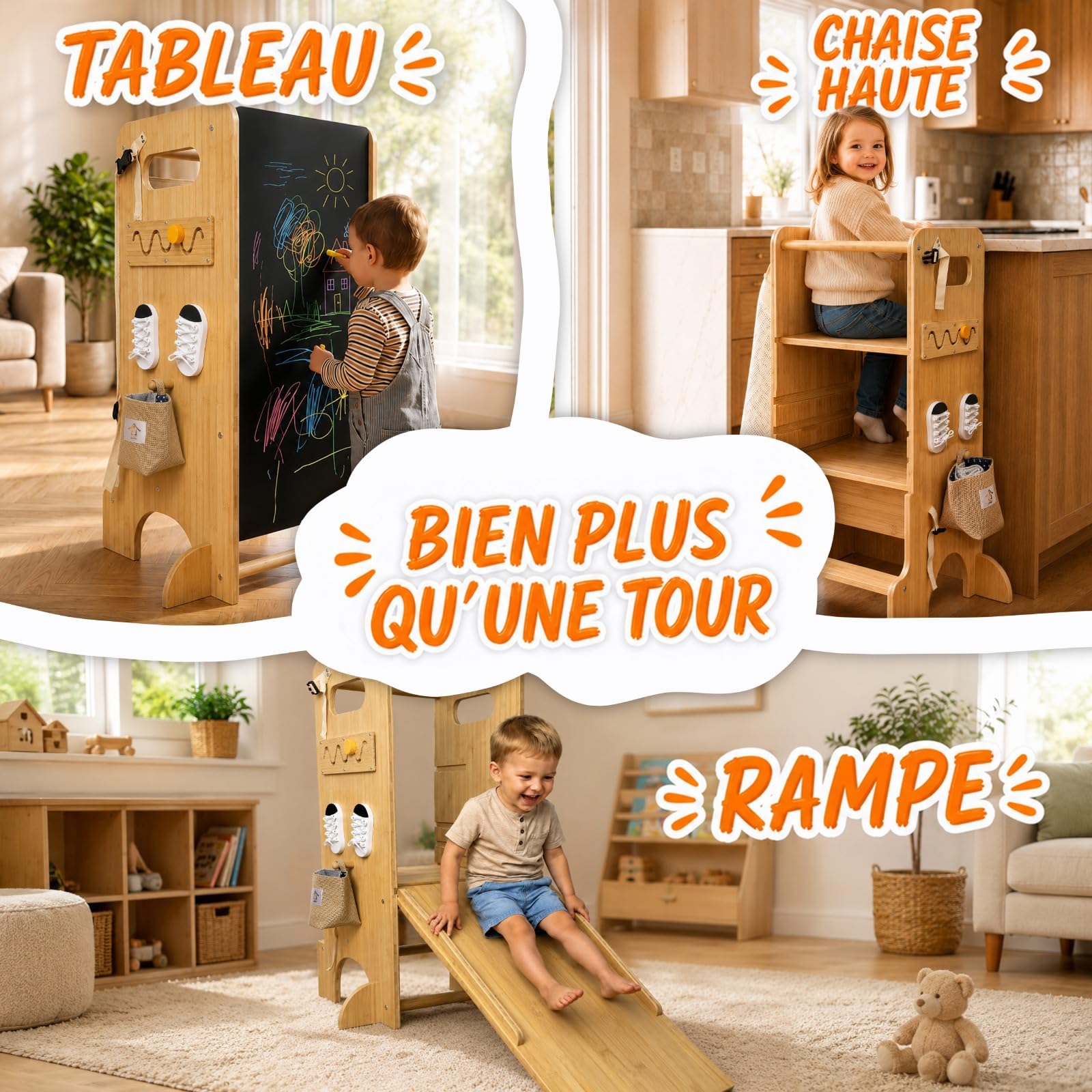 Tour d Observation Enfant 5 en 1 en Bambou - Tour d'observation Montessori