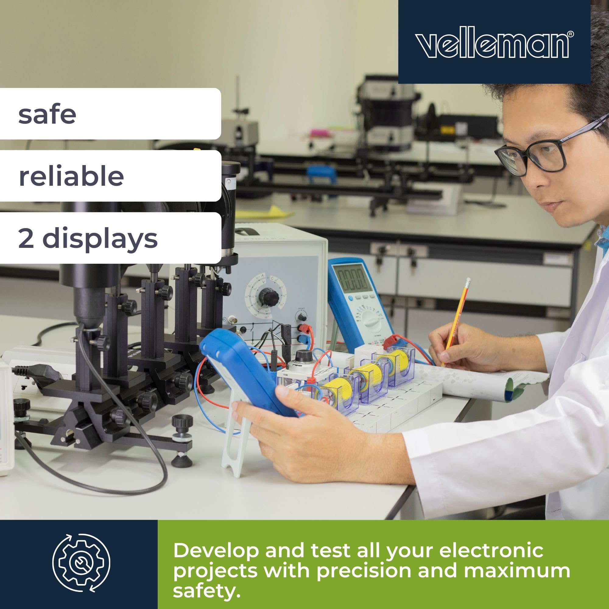 Velleman Suministro de Laboratorio, Corte, Ajustable, 0-30 VCC/0-10 A, limitación Actual, protección contra Cortocircuitos, Pantalla LCD, Gris