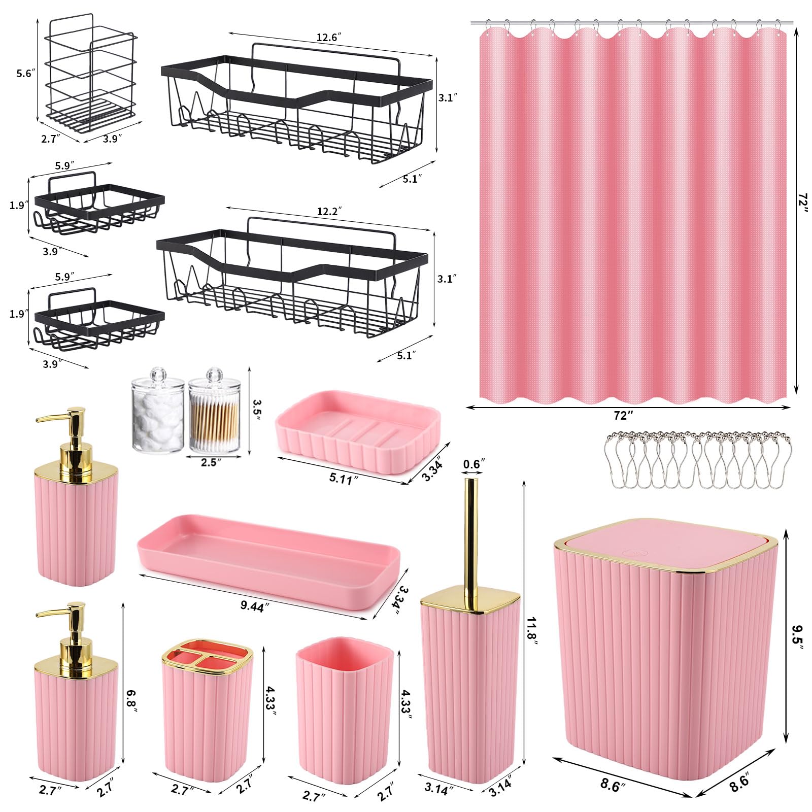 XLHOMO 28PC Bathroom Set - Gorgeous Pink Bathroom Set, Bathroom Accessory Set, Shower Curtain Set with 5PC Shower Storages