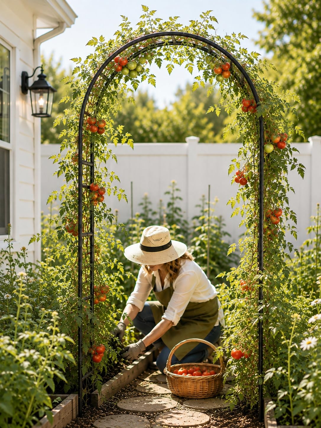 Black Garden Arch Trellis - Climbing Plant Support -4
