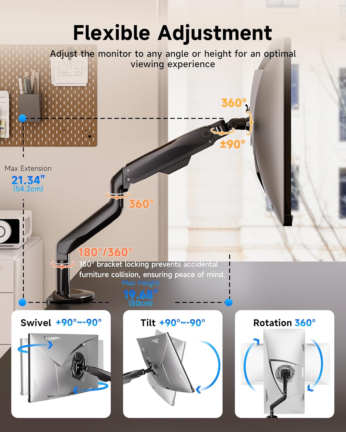 BIZUM Heavy Aluminum Monitor Stand 17 to 43 Inch Monitor Arm, Adjustable-Monitor Mount up to 33lbs with Clamp and Grommet Base, VESA 75x75/100x100mm Black