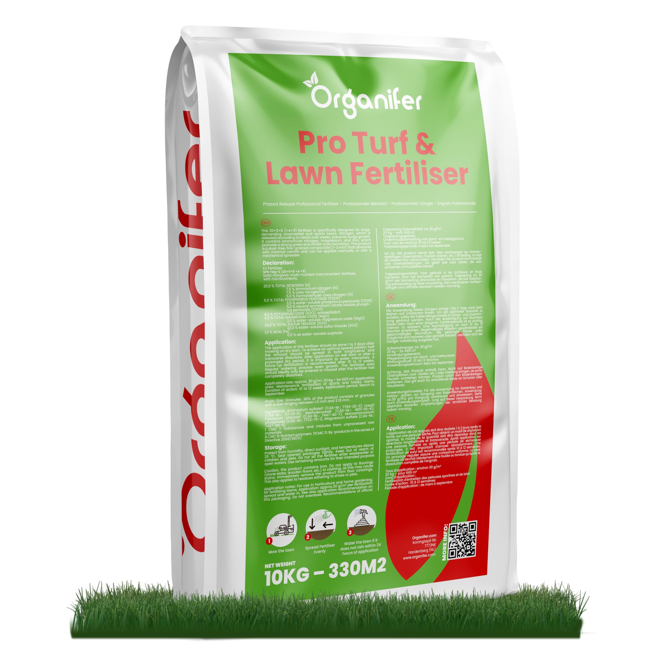 Fertilizzante Pro Turf E Prato - Fertilizzante Bilanciato - 10kg | Rilascio Graduale - Fertilizzante Per Prato - Nutrienti A Rilascio Lento - Organifer