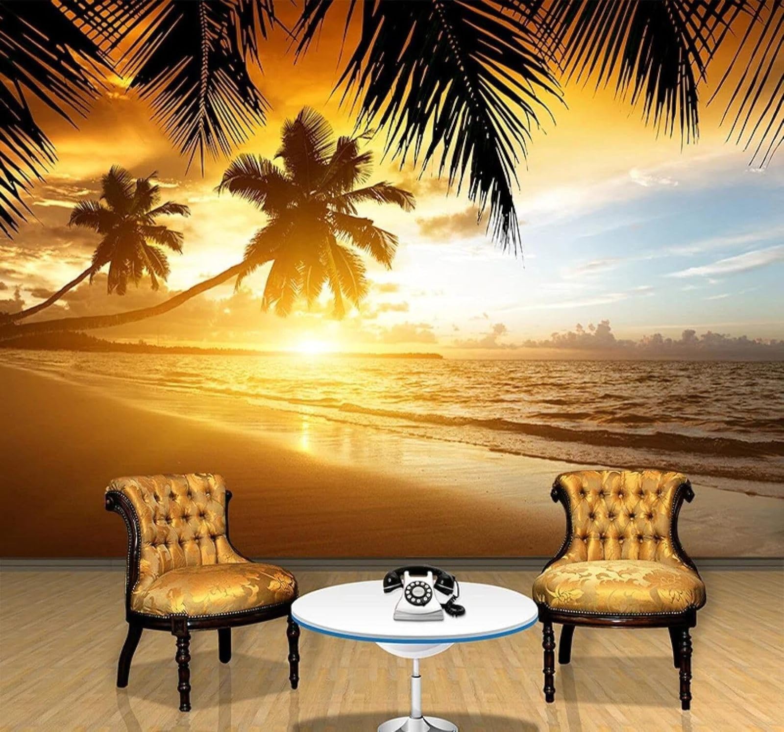 XLMING Beautiful Sunset Sea Beach Coconut Trees 3D Wallpaper Luxury Home Dining Decor Paste Sofa Living Room The Wall for Bedroom Mural-300cm×210cm