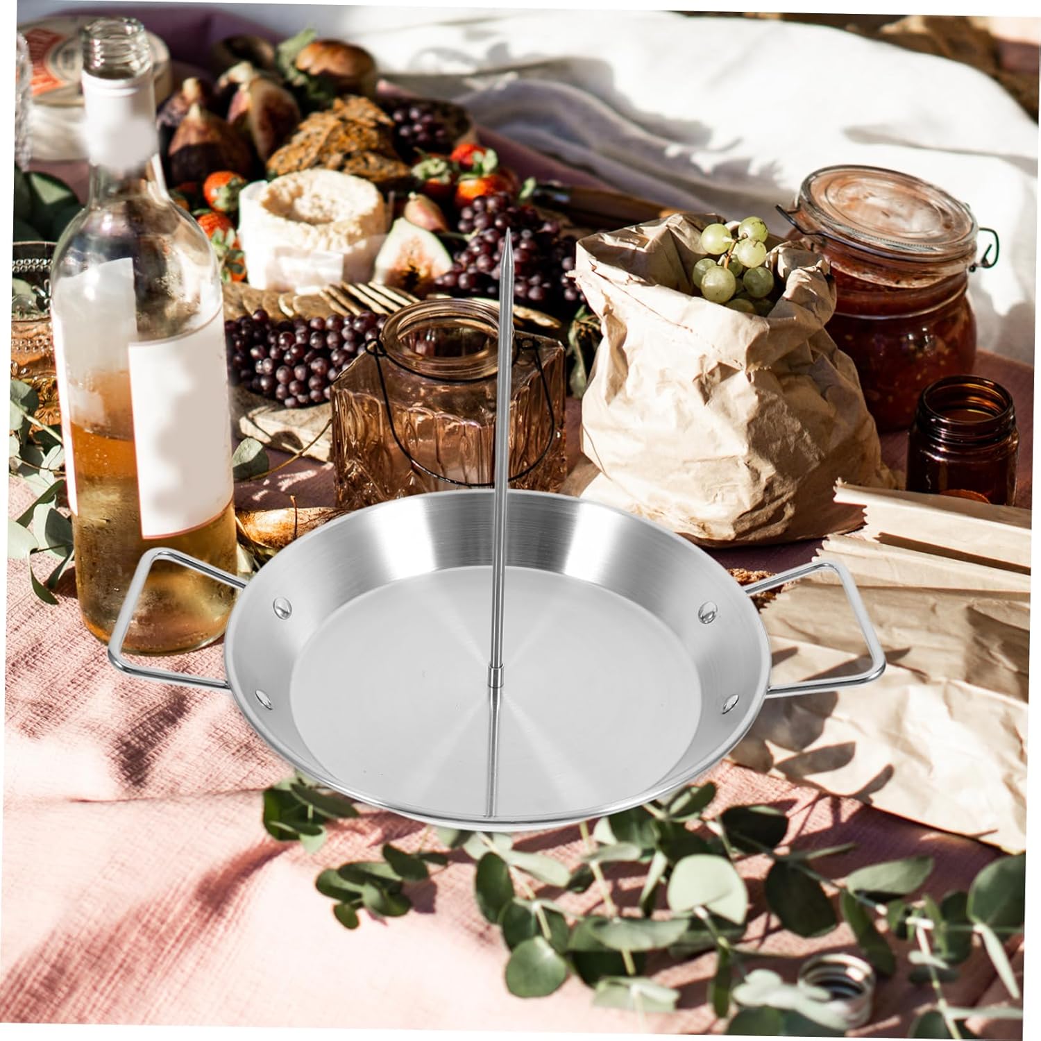 1set Vertical Skewer Stand Pan for Outdoor Bbq Stainless Steel Roasting Tool Removable Spikes and Oil Brush for Chicken and Shawarma Easy to Clean and Use