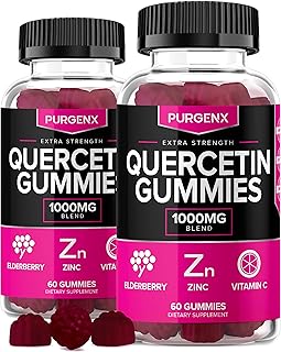 Quercetin + Zinc + Vitamin C 1000mg Gummies Supplements with Elderberry for Kids Adults Lung Immune Support Supplement Gum...