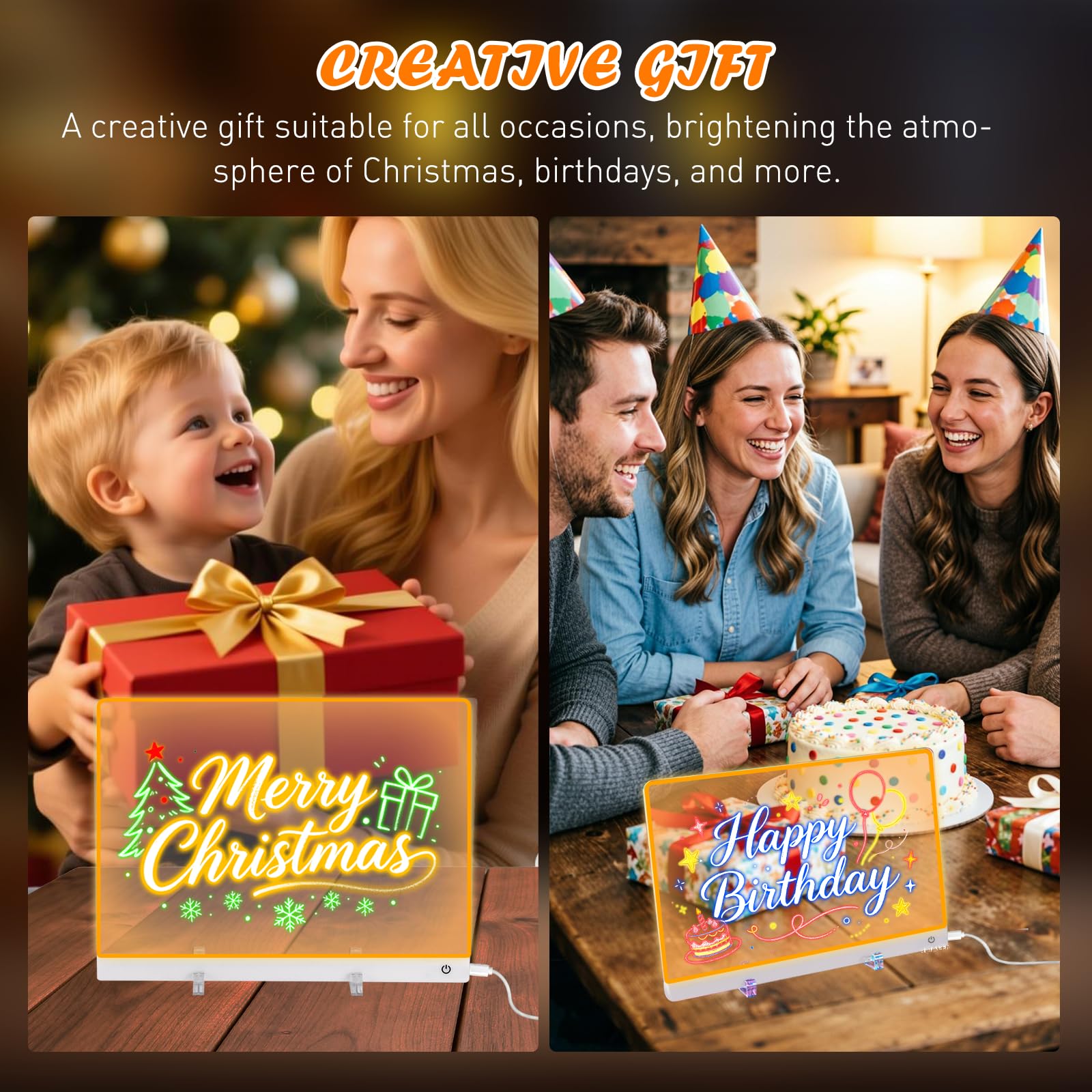 LED Zeichenbrett Kinder 35x25cm, Acryl LED Maltafel mit 13 Farben & 6 Modi, Leuchtzeichentafel mit 7 Bunte Marker & Pausheft, Kreatives Geschenk für Mädchen Jungen