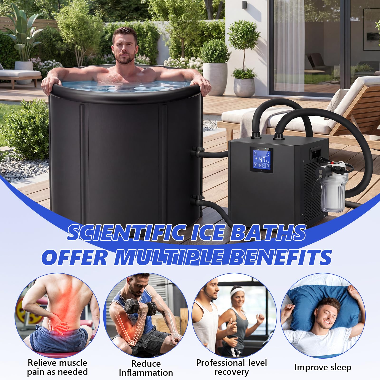 Refrigeratore d'acqua per vasche da bagno di ghiaccio,300L ice bath chiller Refrigeratore d'Acqua a Bagno di Ghiaccio da 1/3 di Cavallo, 39-122°F telecomando per il relax domestico e la fisioterapia