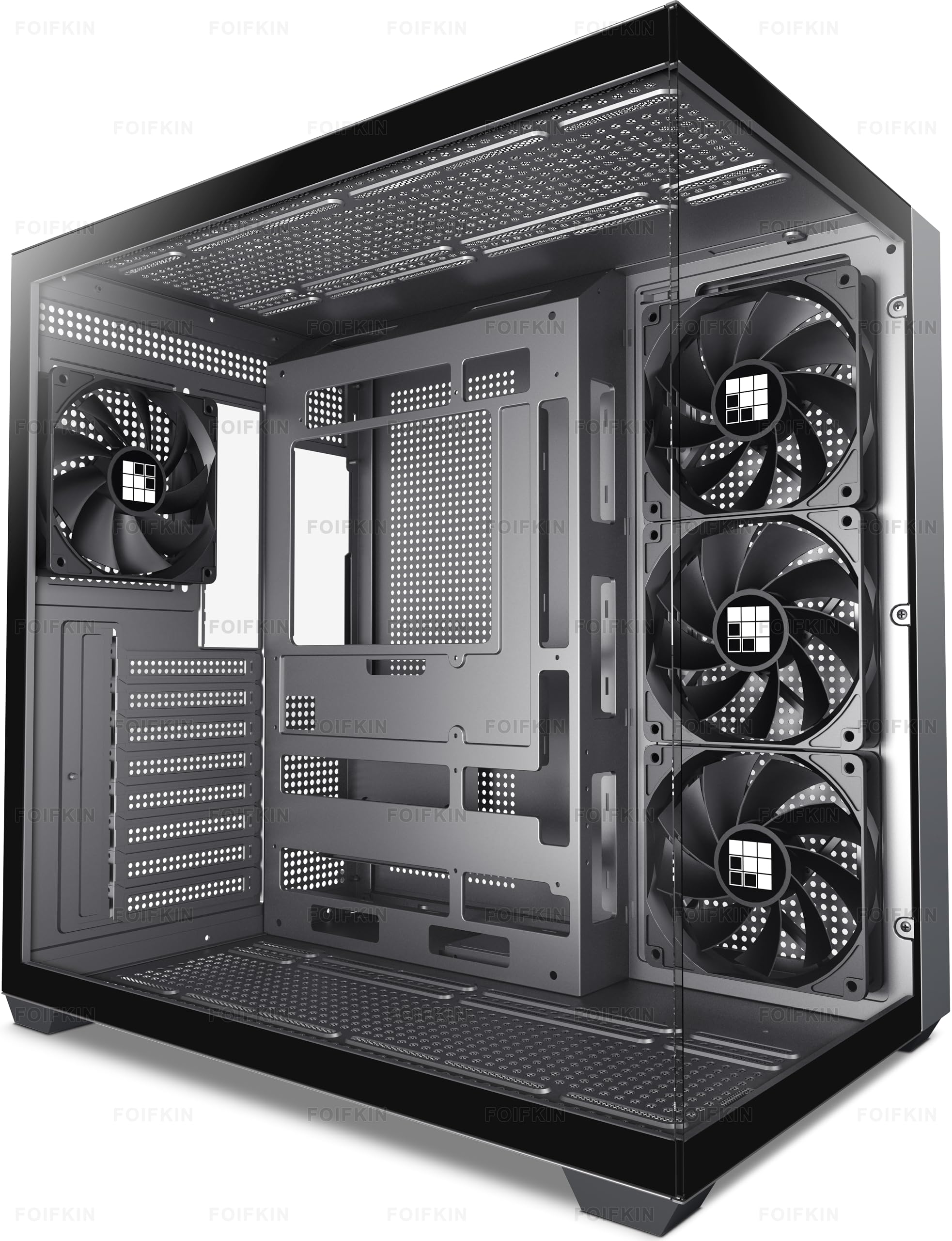 FOIFKIN F300 Case per PC ATX con 4 ventole non RGB, case per computer Mid-Tower ad alto flusso d'aria, case per PC da gioco Big Tower, custodia ATX nera, con case per computer con radiatore di tipo C